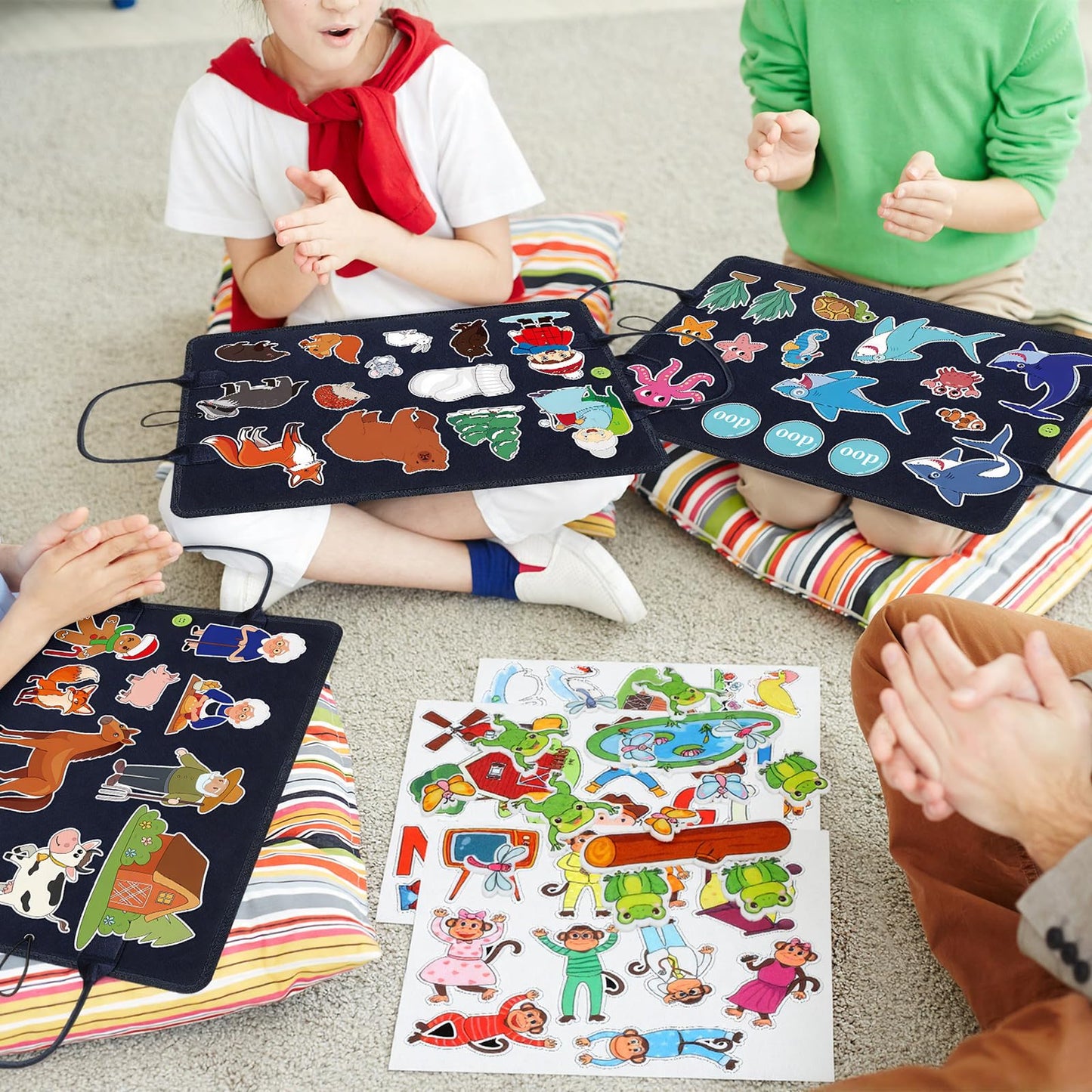 Windkream 16 Pack Felt Board Fairy Story Set Flannel Boards Precut Felts Pieces Fairy Tales Sets for Preschool Activity Included Three Little Pigs, Little Red Riding Hood, Hare and Tortoise