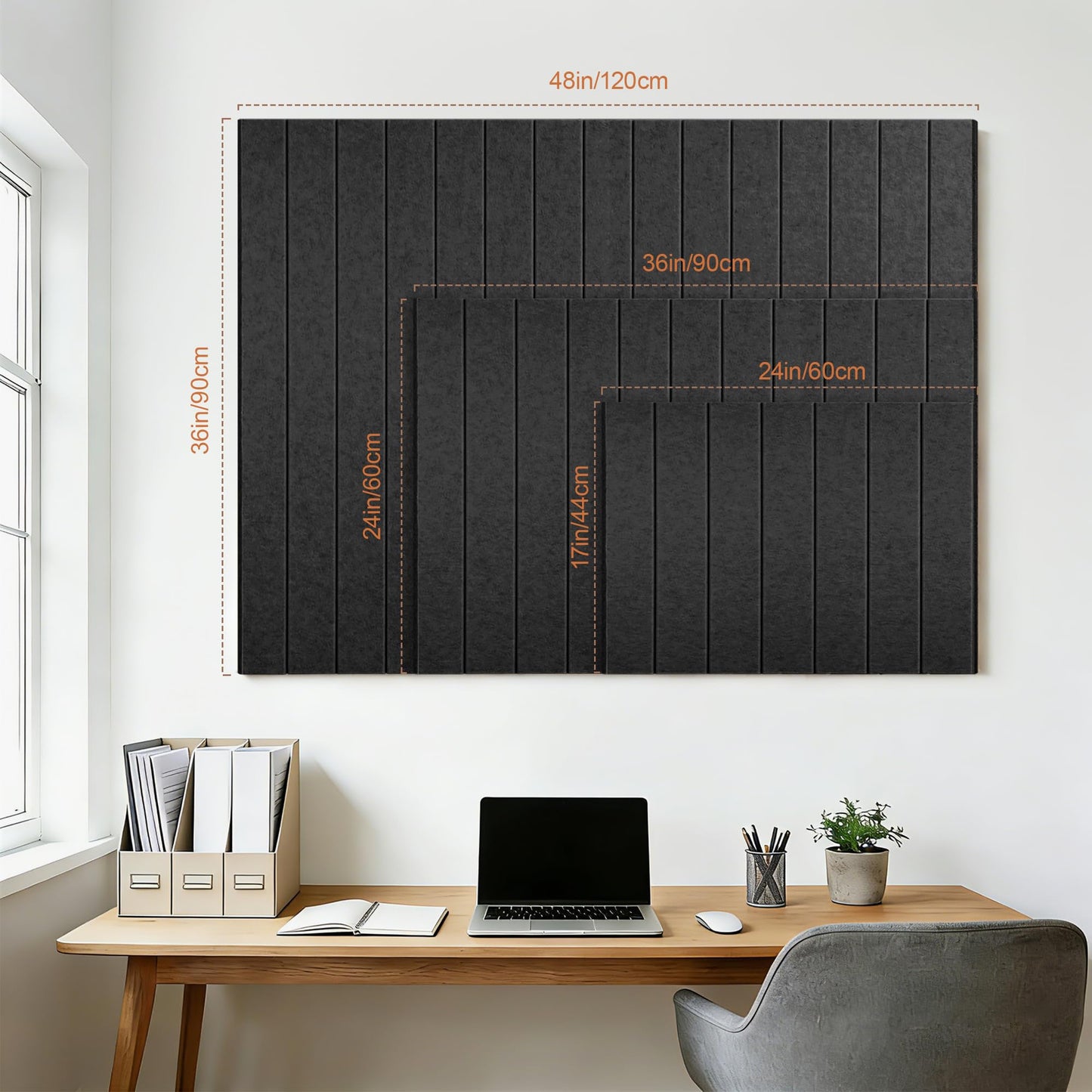 Lightomorrow Bulletin Board, 24 x 18 inches Felt Board Decorative Pin Board, 4' x 3' Cork Board Alternative for Wall, Foldable Photo Board with 20 Pushpins - Black Stripes