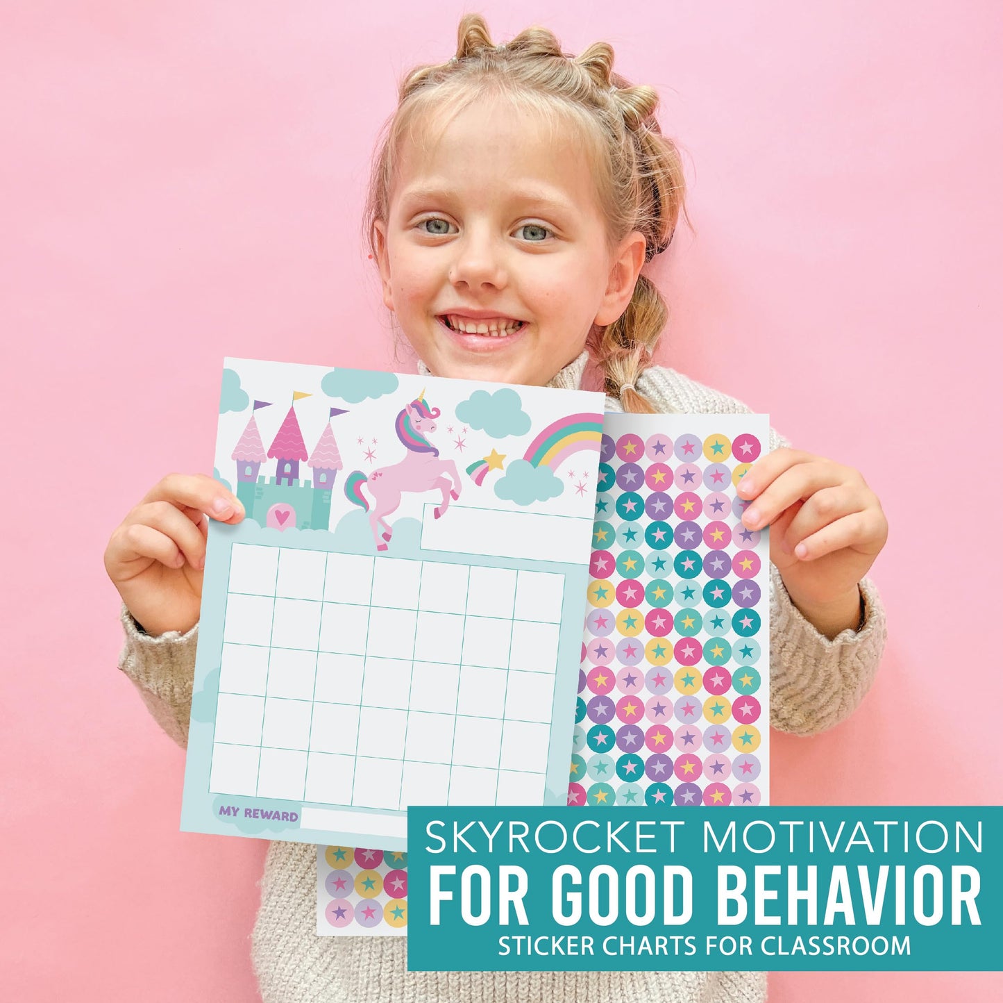 Sticker Chart for Kids Behavior at Home & Classroom - 25 Reward Chart for Kids Incentives, Gold Star Sticker Sheets, Unicorn Incentive Charts for Classroom Must Haves