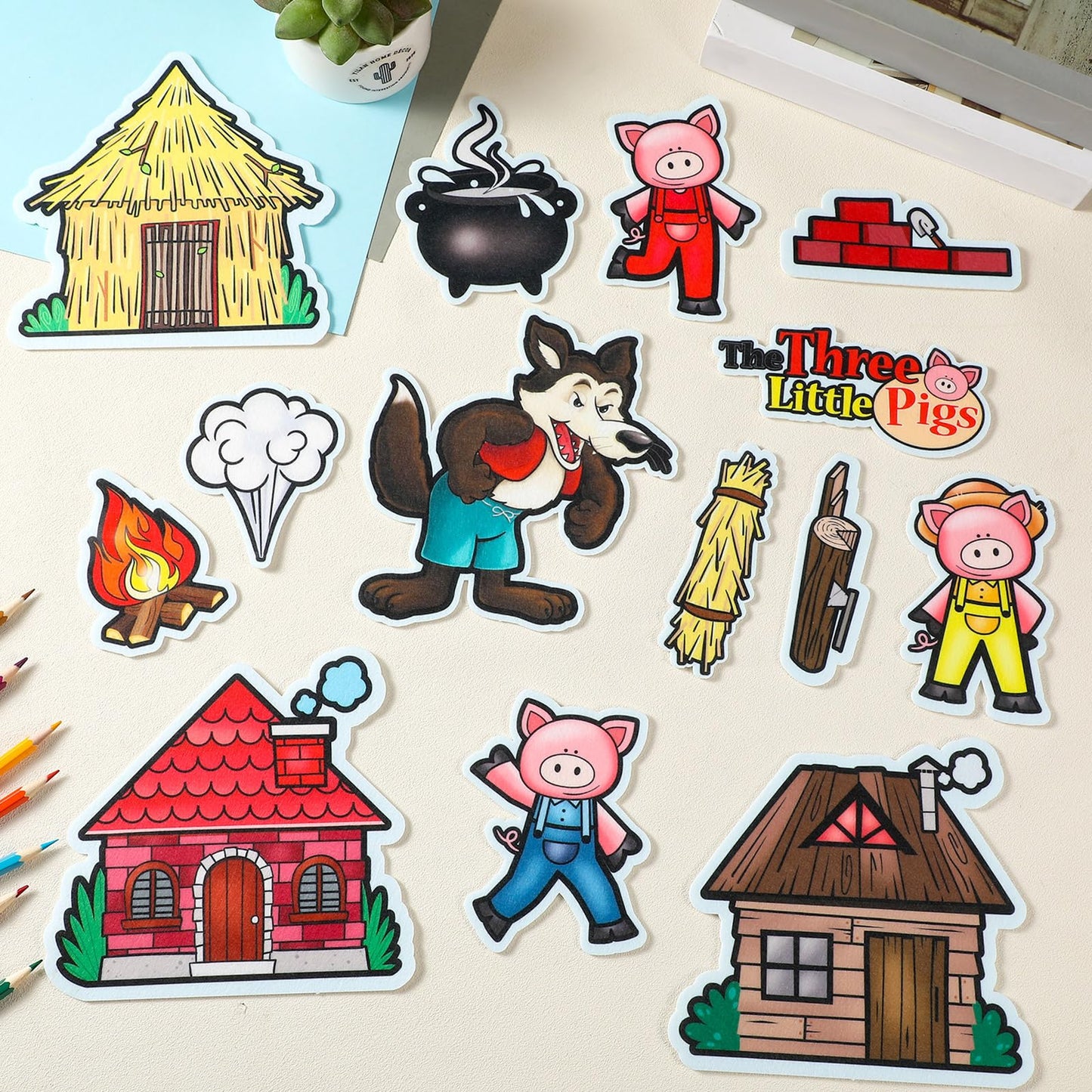 Peryiter 14 Pack Three Little Pigs Felt Board Story Sets Precut Board Flannel Figures Stories for Preschool Toddlers Stories Play Activity