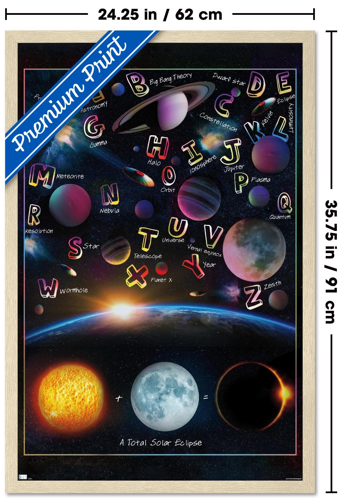 Trends International Ali Chris - The Solar System: Total Eclipse Letters Wall Poster, 34L x 22.4W, Blonde Framed Version