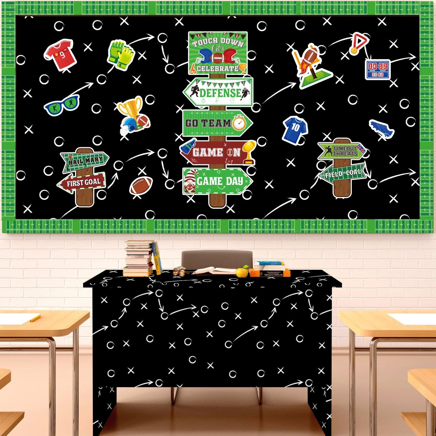 Qyeahkj Football Bulletin Board Paper Roll Football Tactic Bulletin Board Background Paper Fade Resistant Classroom Decoration Poster Art Craft Home Wall Education Decoration Supplies 17.7in x 20ft