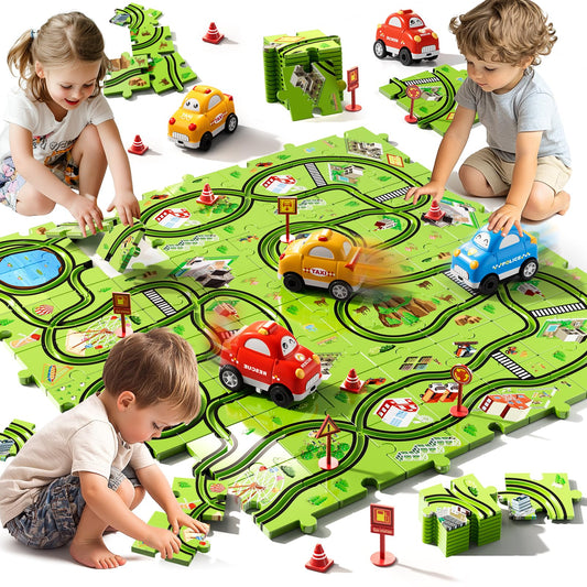 Beby Buty 64PCS Puzzle Track Car Set Toys for Kids Boys, Toddler Toys Gifts for 3 4 5 Year Old, Floor Puzzle Tracks Car for Boys Ages 3-5 4-6, for 3 4 5 6 Year Old