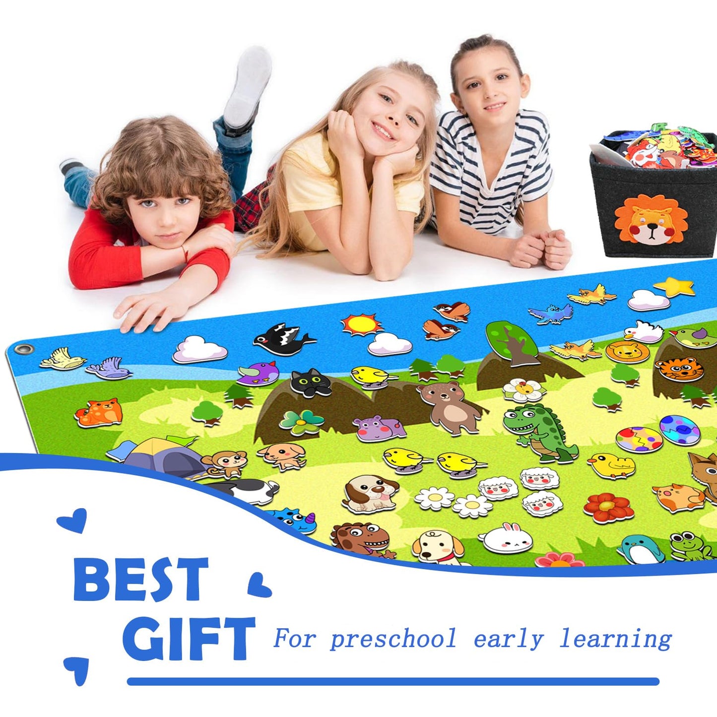 SKOLESK 204Pcs Animals Felt Busy Board Story Set with Storage Bag Preschool Large Wall Storyboard Forest Themed Early Learning Interactive Play Kit Wall Hanging Gift for Toddlers Kids 40 X 28 Inch