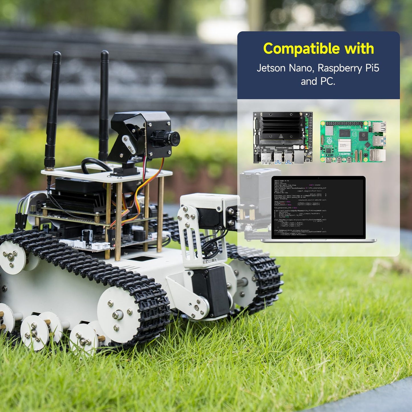 Yahboom Raspberry Pi 5 Robot Track Tank Car Kit with Robotic Arm Artificial Intelligence Learning Electronic Programming for Teens Adults (Transbot-SE Without Pi)