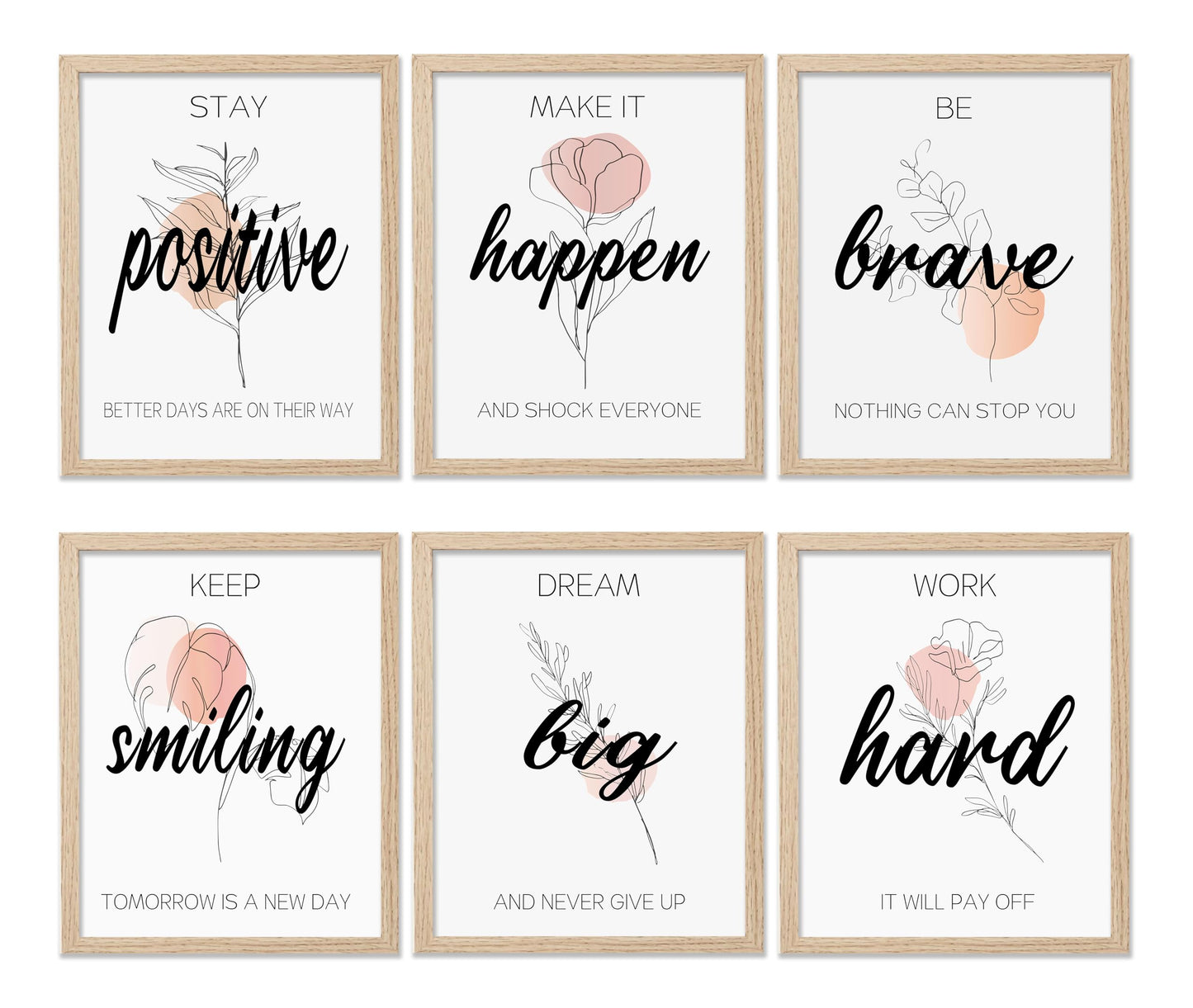 KDMAZH Inspirational Wall Art for Bedroom, Motivational Office Wall Art Decor, for Bedroom,Living Room,Office,Set of 6PCS, 8×10Inch，Unframed