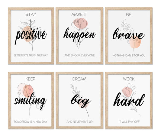 KDMAZH Inspirational Wall Art for Bedroom, Motivational Office Wall Art Decor, for Bedroom,Living Room,Office,Set of 6PCS, 8×10Inch，Unframed