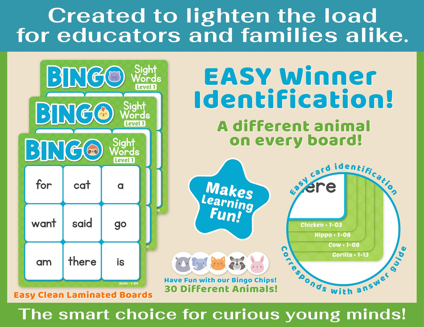 Bright Seed Sight Words Bingo Game for Kindergarten, Learn to Read Sight Word Cards, Word Games for Kids Ages 4-8, Bingo Sight Words Level 1&2, Laminated for Easy Clean