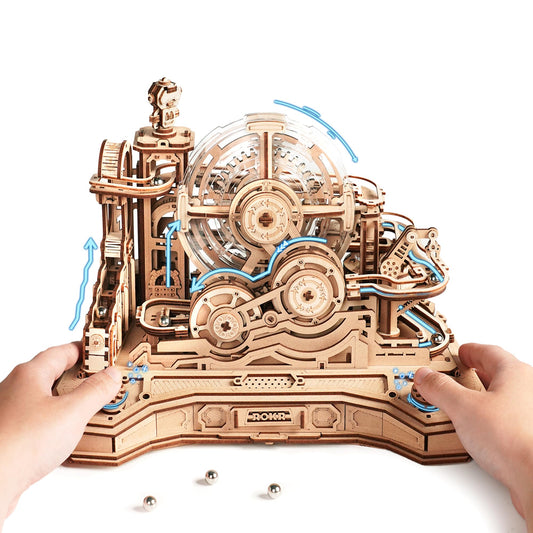 ROKR 3D Wooden Puzzles for Adults Miniature Marble Run Building Toys,DIY Pinball Machine Model Kits-Gear Ball Challenge EGC01