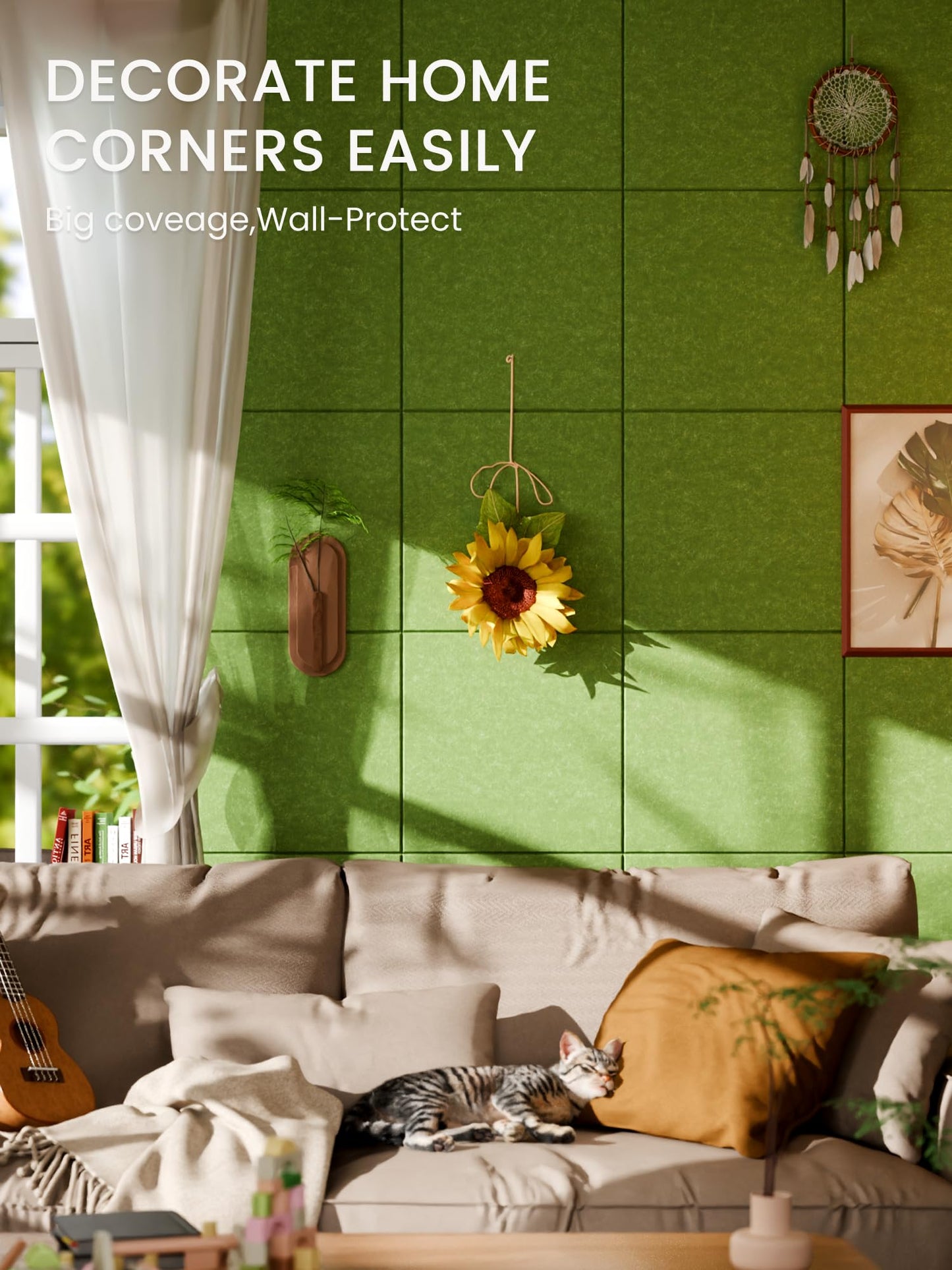 Bumusty Large Cork Board 48" x 36" Alternative - 12 Pack Felt Wall Tiles with 70 Safe Removable Adhesive Tabs, 30 Pushpins, Cork Boards for Walls Pin Board Bulletin Board Office Decor (Kelly Green)