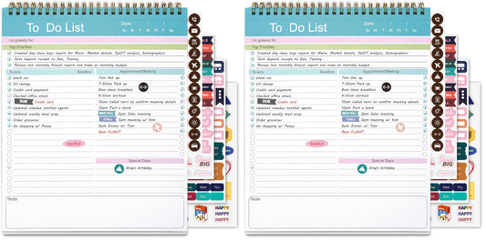 To Do List Notepad, Spiral Bound Undated Daily Planner, 52 Sheets 8.5" X 10.5" Tear Off Task Planning Pad with Checklist, For Work Office Home (Pack of 2)