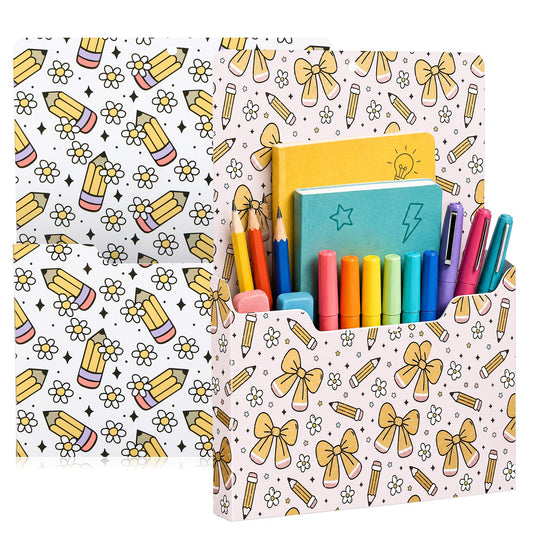 Gilprop 2 Pcs Pencil Flower Magnetic File Folder Holder Pocket File Organizer Classroom Decor Teacher Desk Accessories for Whiteboard Mail Paper Book No Drilling School Desk Door Classroom Essential