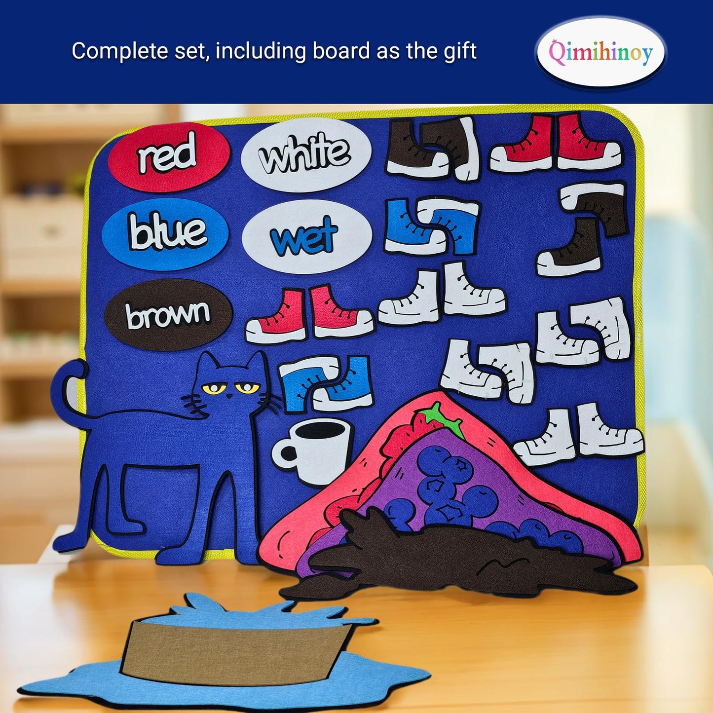 Qimihinoy Felt Story Board Set,Large Animals Felt Stroy Retelling Pieces for Toddlers,Preschool,Teachers, Speech, Therapy,Travel,Classroom (Pete The cat: I Love My White Shoes)