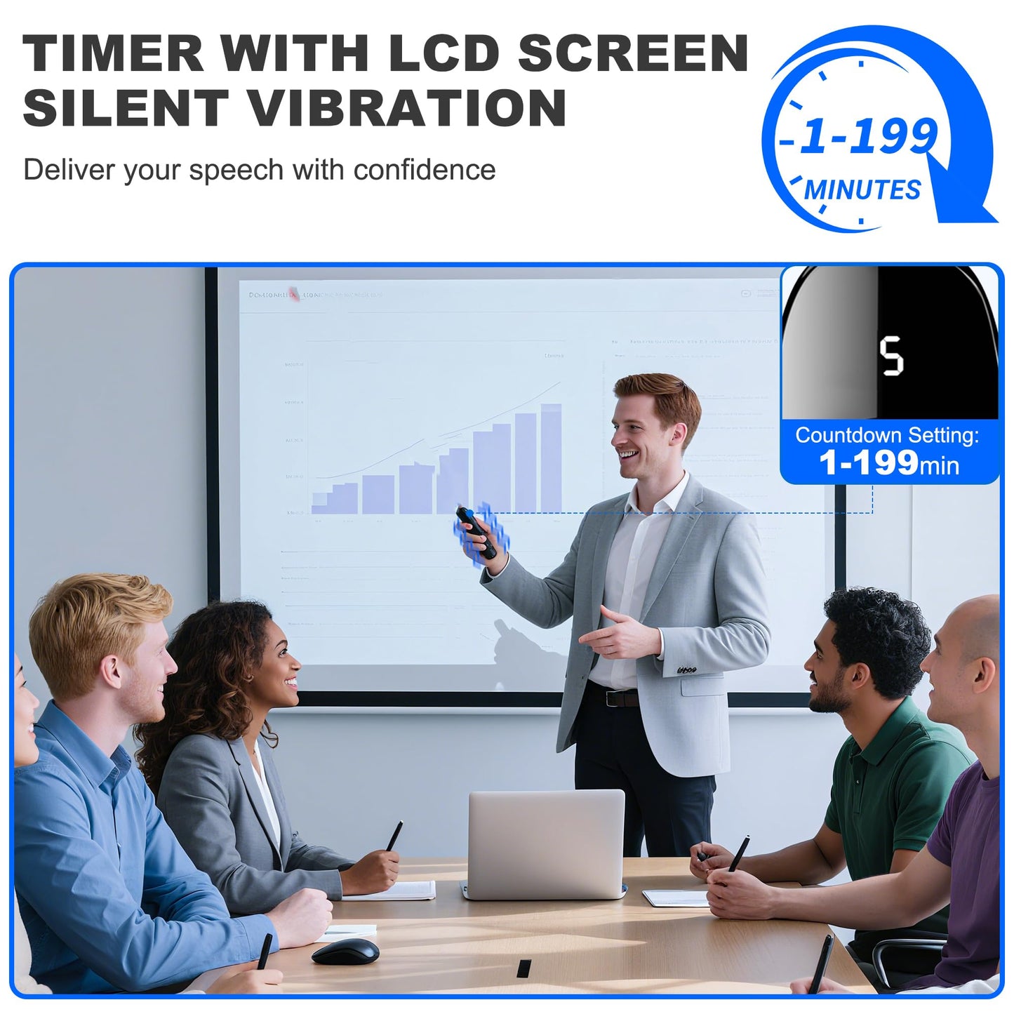 USB Type C Presentation Clicker with Battery & Timer Display, Wireless Presenter Remote PowerPoint Clikcer for Mac Computer