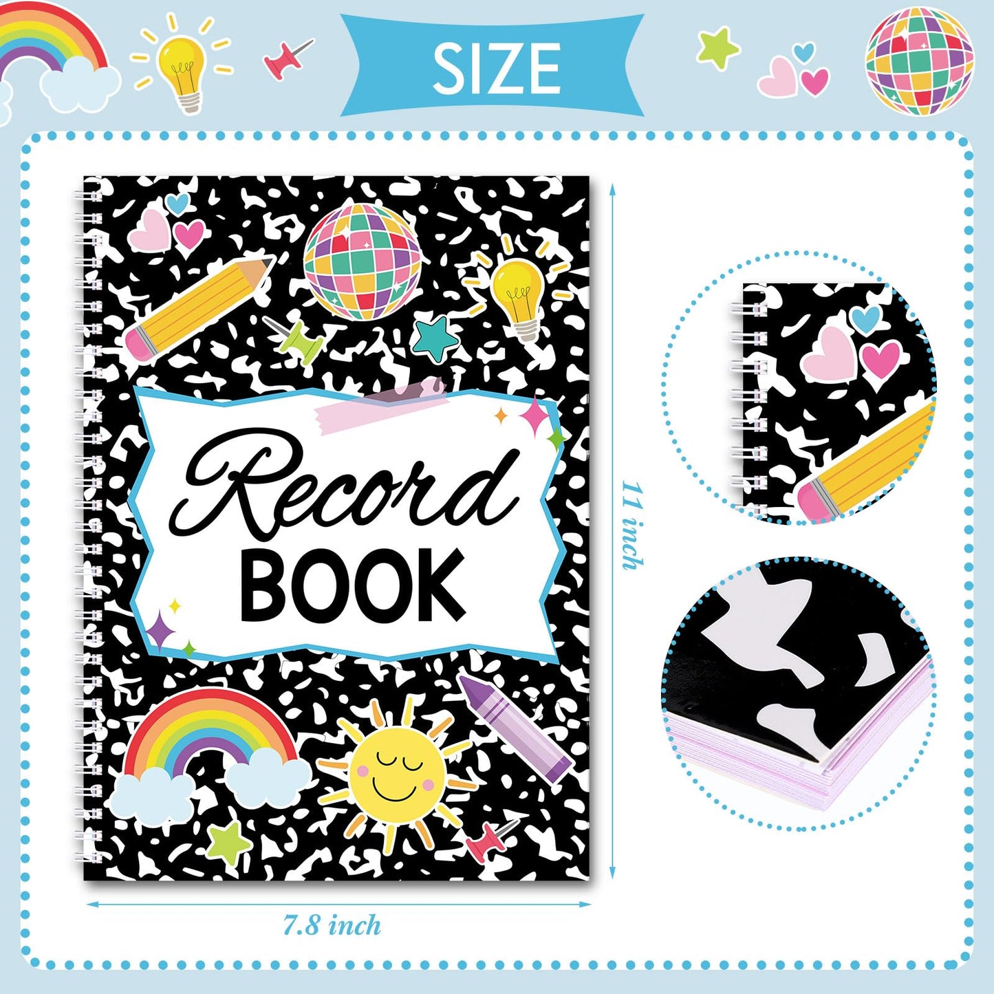 Fuyoooo Teacher Record Book Teacher Grade Books 2026-2027 Spiral Bound Record Planner 2026 Class Grade Book Office Favors for Classroom Attendance Decoration Double Sided(Black,Dots)
