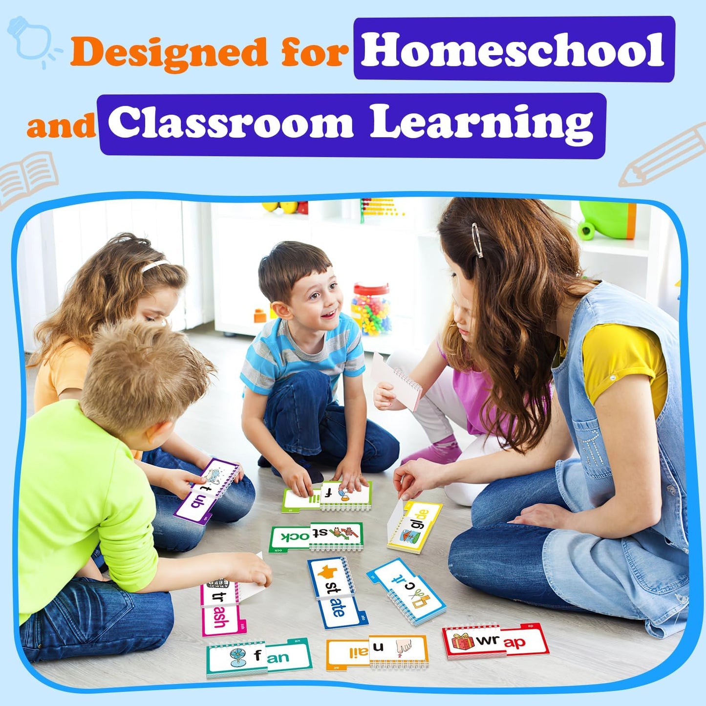 SkilLify Word Family Build Book Phonics Flash Cards, 30 Read and Rhyme Flip Books, Sight Words Flash Cards Kindergarten, Learn to Read Flip Books for Kids Homeschool Preschool Classroom Must Haves
