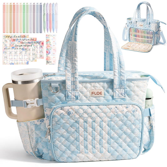Large Bible Bag for Women Bible Cover Case, Quilted Puffer Bible Tote Bag Church Bag w/Shoulder Strap, Bible Study Supplies Journaling Kit Accessories Pen Tabs, Christmas Christian Gifts for Women Mom