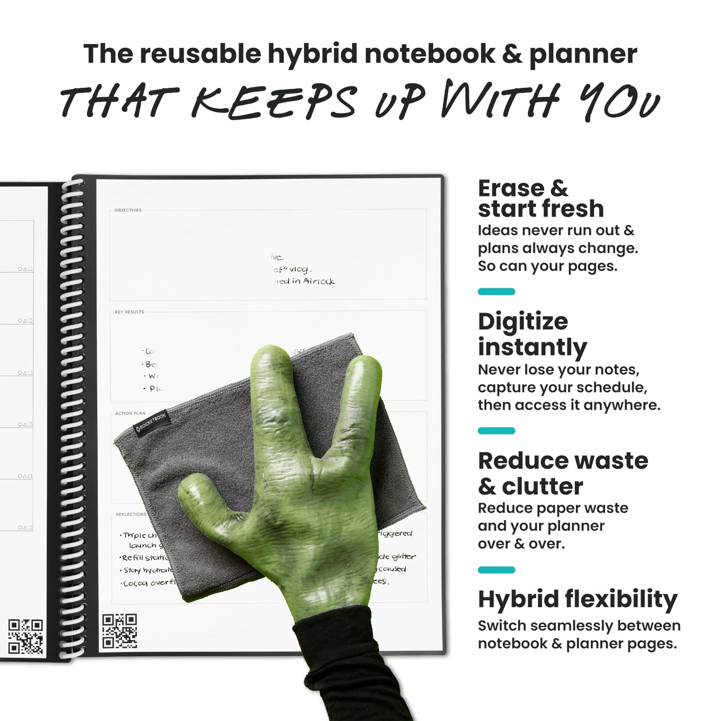 Rocketbook Fusion Hybrid Reusable Planner and Notebook in One, Additional Blank Pages, Goal and Project Tracker, Undated Planner, Executive Size 6x8.8, Black (Pack of 1)