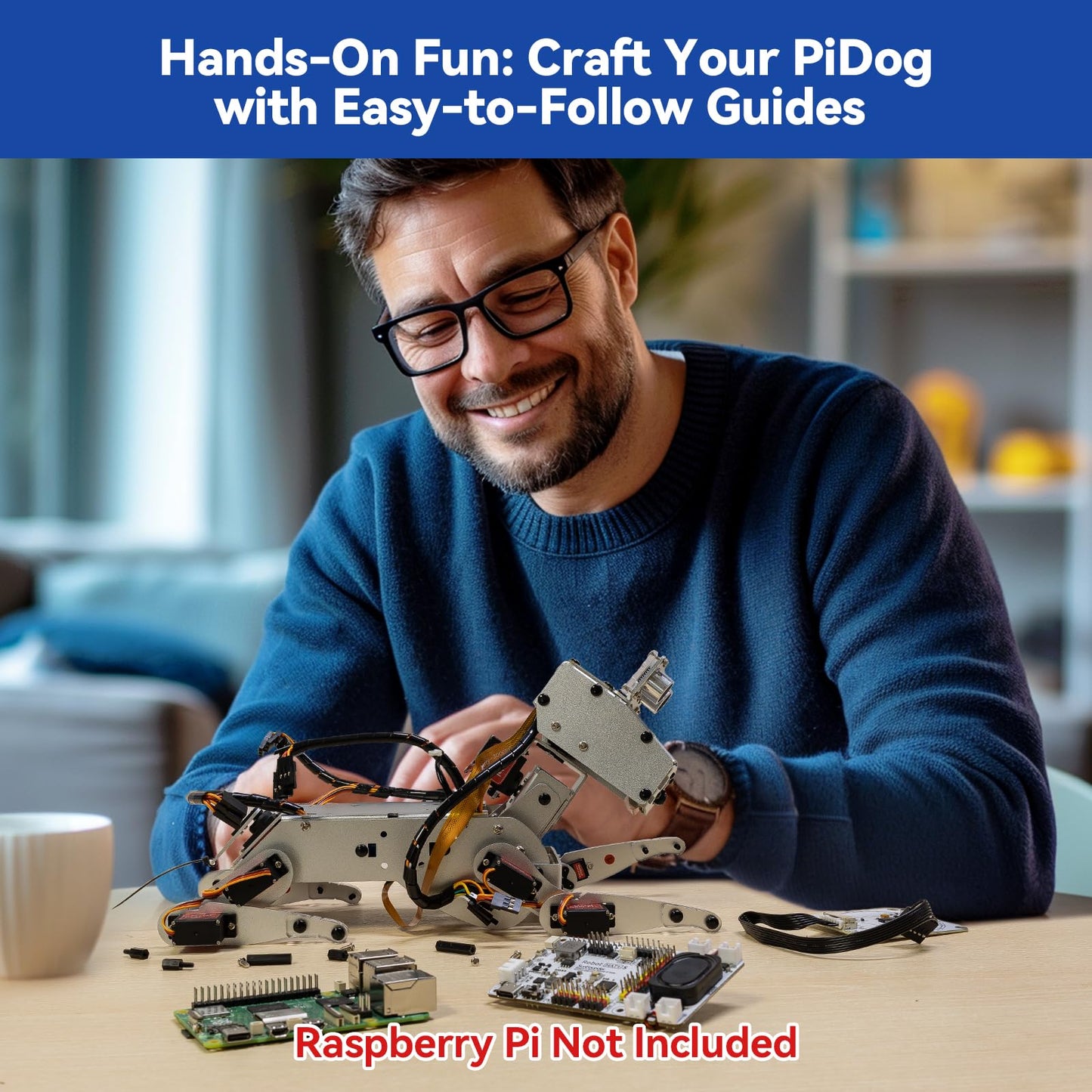 SunFounder PiDog AI Robot Dog Kit for Raspberry Pi 5/4/3B+/Zero 2W, Openclaw LLMs ChatGPT/Gemini/Grok, Voice&Video Recognition, Python, App, Battery, Gyroscope, Camera (RPI NOT Included)