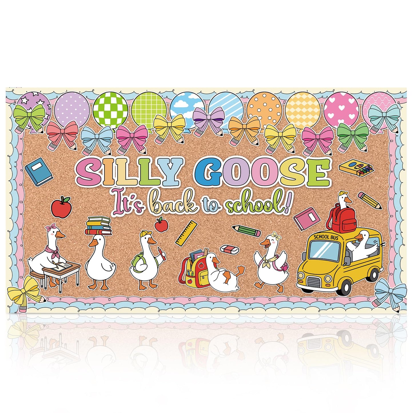 Gersoniel 70 Pcs Silly Goose It's Back to School Bulletin Board Set Goose Bow Book Pencil Banner DIY Paper Cutout for First Day of School Birthday Party Classroom Chalkboard Wall Decorations