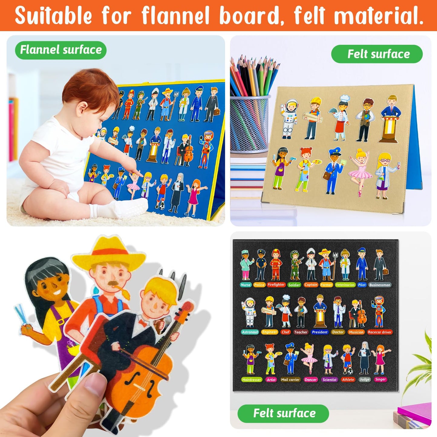 PENGFULL Felt Career Image Dress-Up Learning Pieces,50 Felt Flannel Board Pieces,Career Community Helpers Learning for Toddlers,for Kindergarten,Preschool,Toddlers