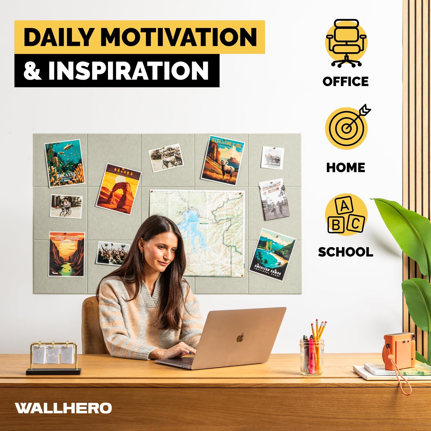 WALLHERO Corkboards for Wall, 59"x36" | 15 Pack | Cork Board Squares, Pin Up Board, Office Board for Wall, Big Bulletin Board, Cork Roll with Adhesive Backing (Sage Green)