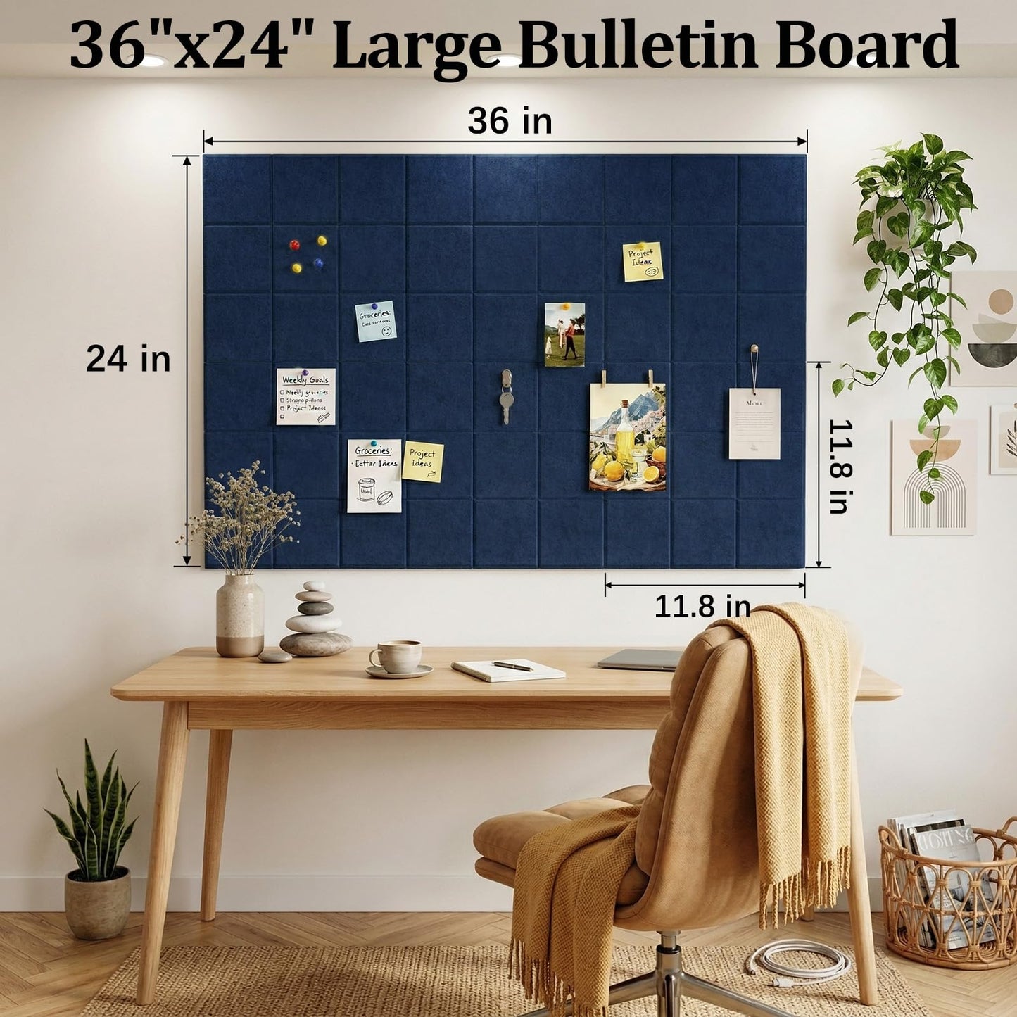 Large Felt Bulletin Board for Walls: 6-Pack Black Cork Board Alternative 11.8x11.8 Inch Peel and Stick Pin Board Wall Decor for Home Organization, Office Memo Board, Self-Adhesive Wall Tiles