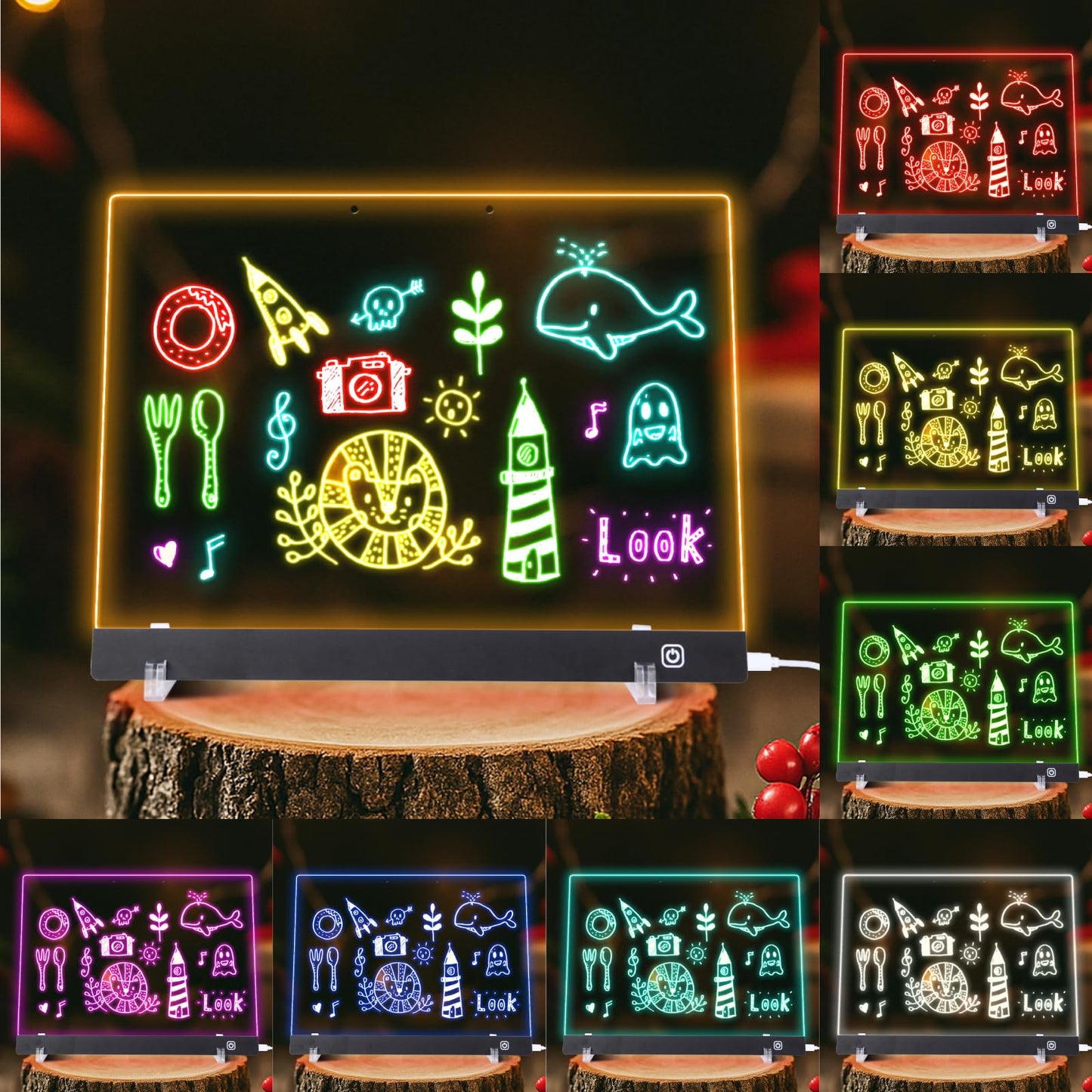 LuxuMach LumiBoard Led Drawing Board for Kids, LED Note Board with Colors, Glowing Acrylic Dry Erase Boards, Gift for Girls on Birthdays & Christmas (13.8" x 9.8", Black)
