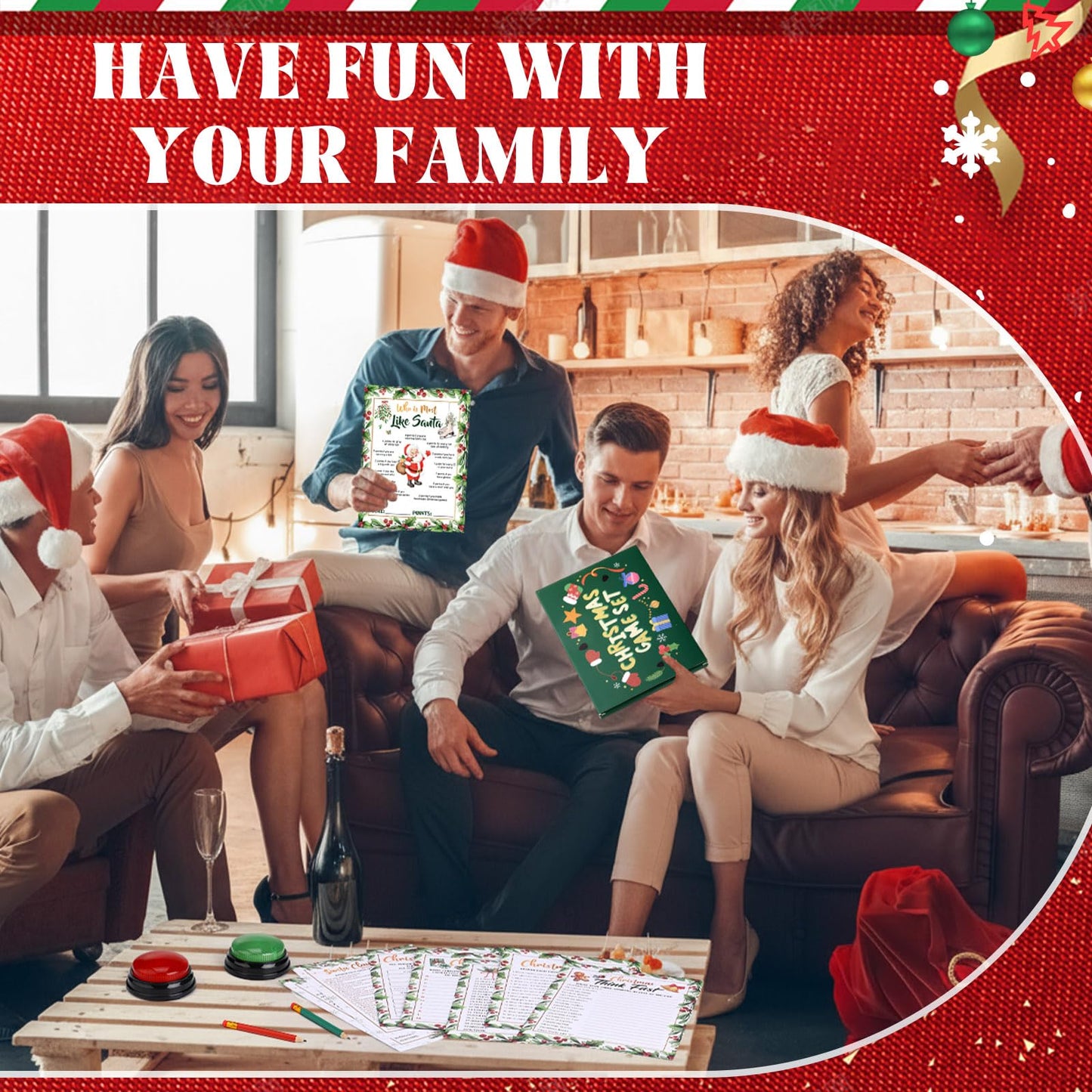 Fullhawl 124 Pcs Christmas Trivia Games Cards with Buzzers and Answer Pencils Bulk Christmas Family Game Cards for Adults Friends Large Group Festival Guessing Activity Holiday Party(Flowers)