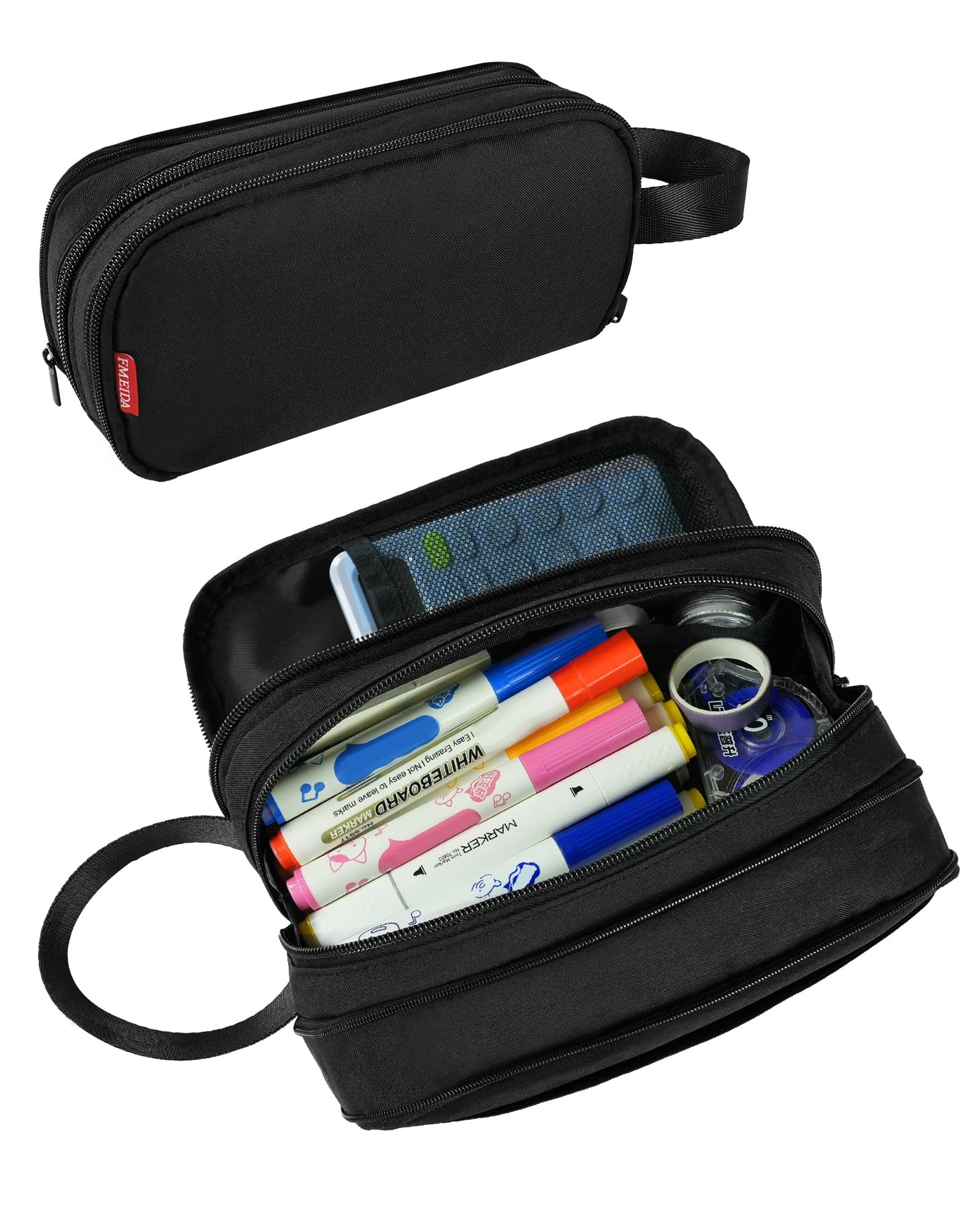 Fmeida Pencil Case Pouch Expandable - Extra Large Pencil Pouch Aesthetic Pencil Bag Office Stationery Organizer with Handle for Adult Men Women Back to School Supplies - Black