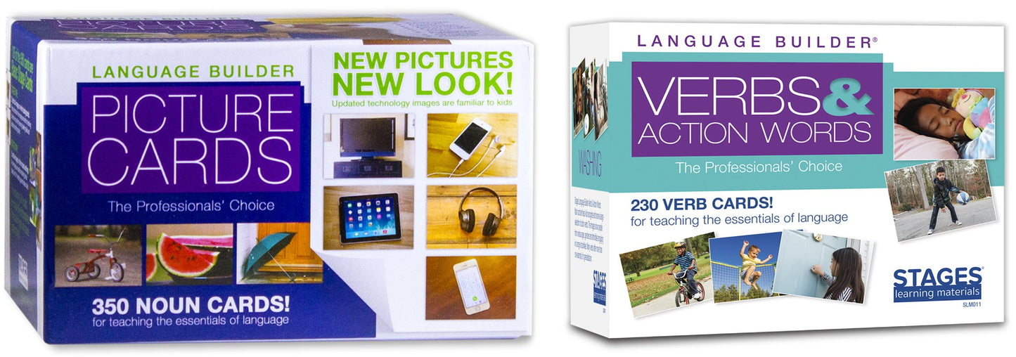 Stages Learning Language Builder Essentials Noun and Verb Flashcards for Autism and Aba Educational Vocabulary Cards