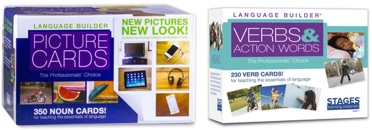 Stages Learning Language Builder Essentials Noun and Verb Flashcards for Autism and Aba Educational Vocabulary Cards