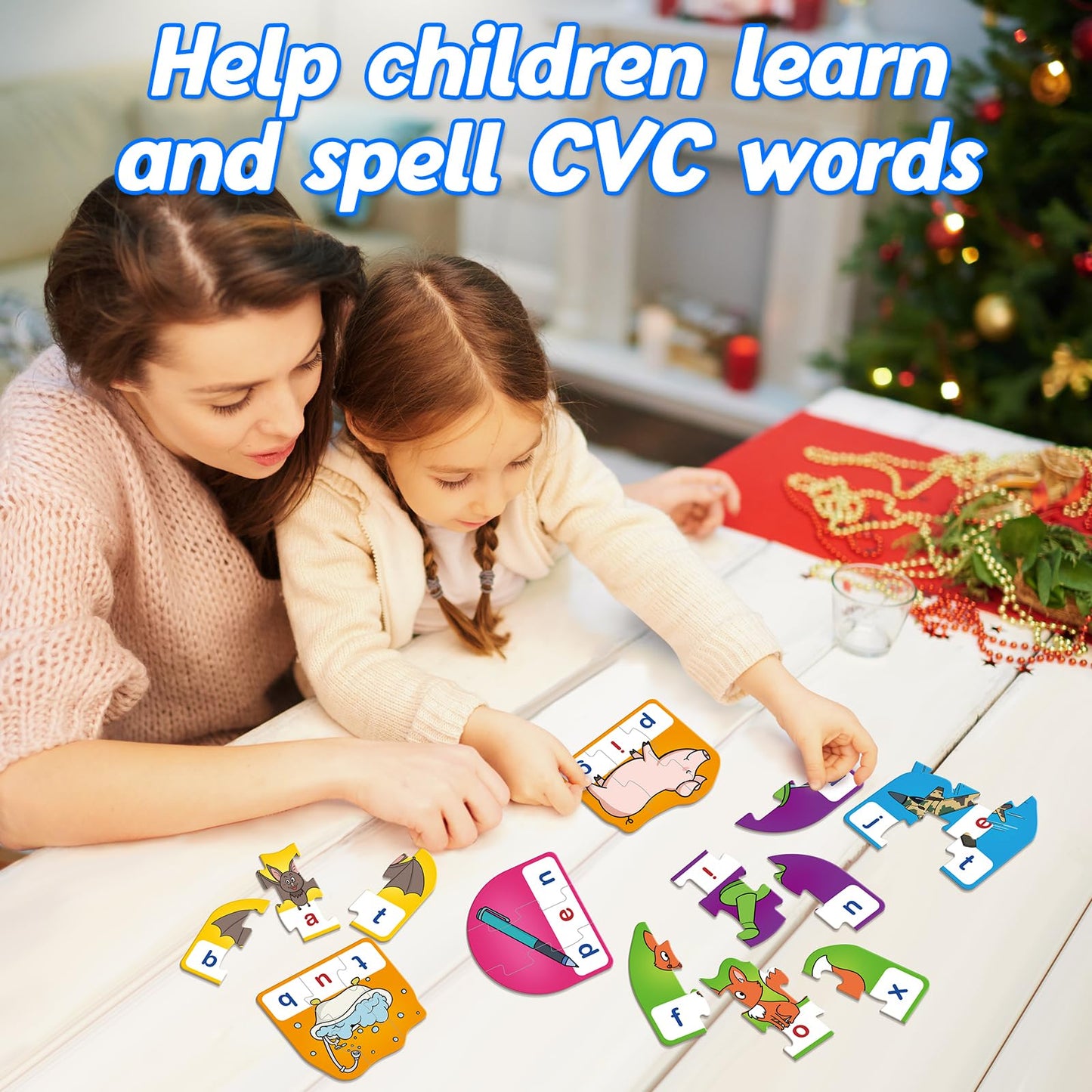 Kasfalci CVC Puzzle Cards for Kids - CVC Word & Phonics Games, Speech Therapy Toys for Toddlers - 3 Alphabet Letter Word Puzzles, Learning Spelling Games - Preschool Kindergarten Classroom Must Haves