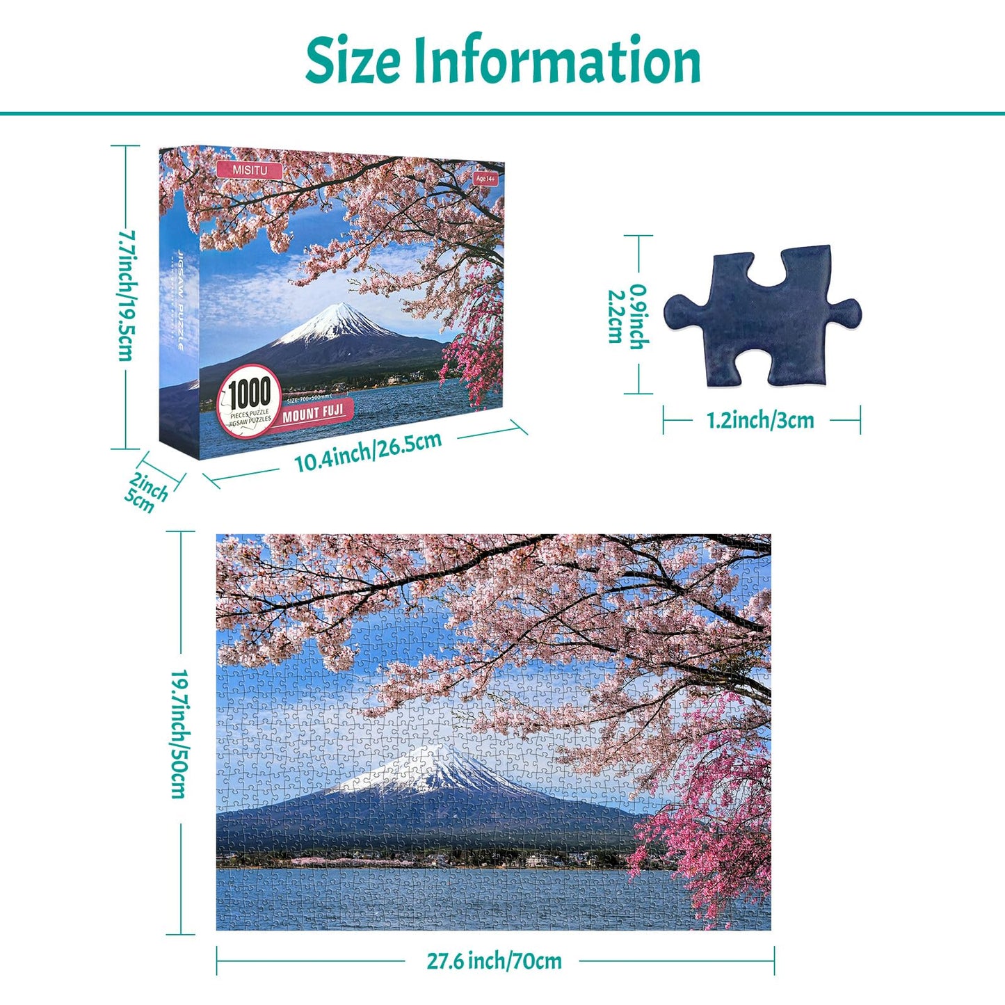 MBOQIU 1000 Piece Puzzle for Adults - Mount Fuji Puzzles for Adults 1000 Pieces, Letters on Back, Nature Landscape Jigsaw Puzzle, Japan Sight Challenging Puzzles for Teens Seniors - 27.6 x 19.7 inches