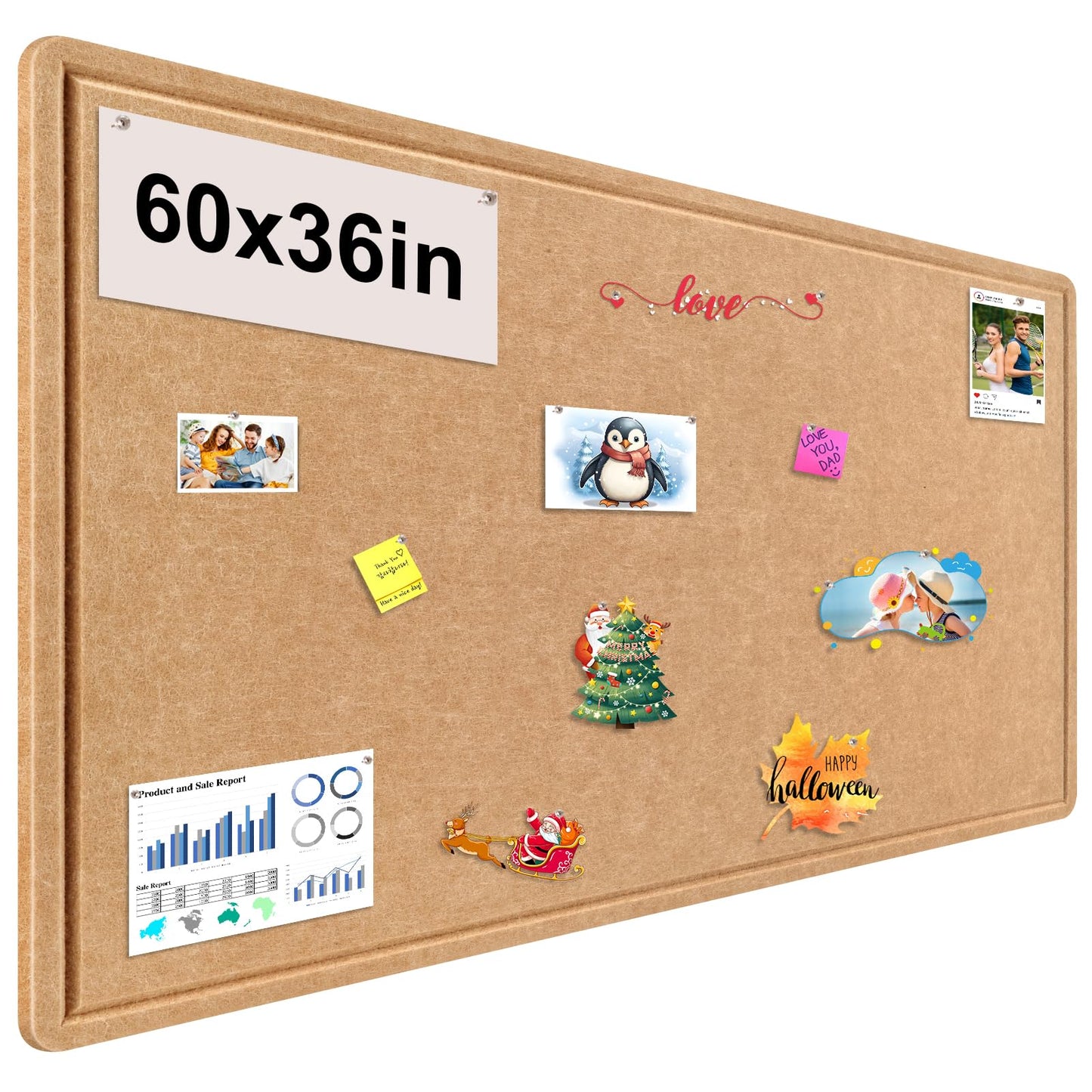 Large Bulletin Board, Foldable 60x36 Inches Cork Board Alternative, Large Felt Board Decorative Pin Board for Wall, Foldable Photo Board Self-Adhesive Vision Board with 36 Pushpins Brown