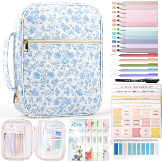 XKDOUS Bible Cover for Women Journaling Kit Quilted Bible Tote Bags Organizer with Pens, Tabs, Study Supplies Accessories Large Church Book Holder Christian Gifts for Lady, Friends