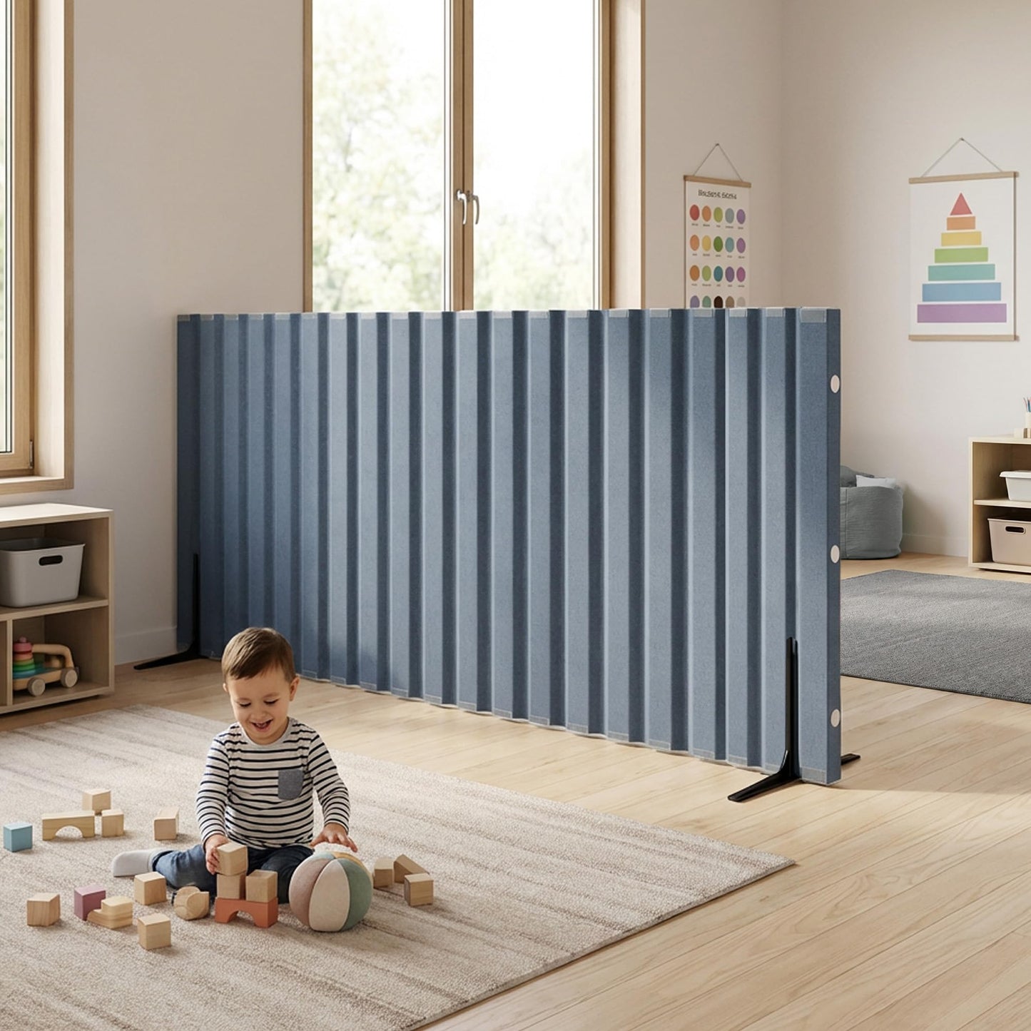 Angeles 48" x 10' Quiet Divider With Sound Dampening Panels, Freestanding Room Divider Wall, Gray