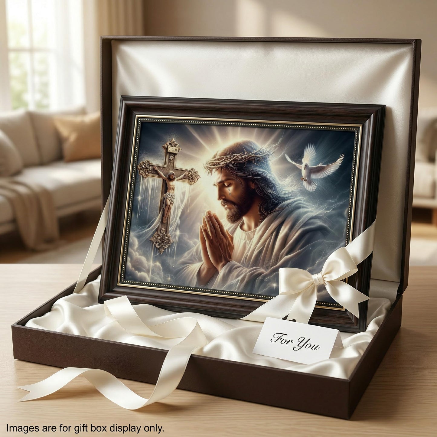 Dark Brown Framed Jesus Praying Canvas Wall Art Good Friday Wall Decor Picture Christian The Cross Carrier Pigeon Poster Print Painting for Church Prayer Room Living Room Bedroom Home Decoration