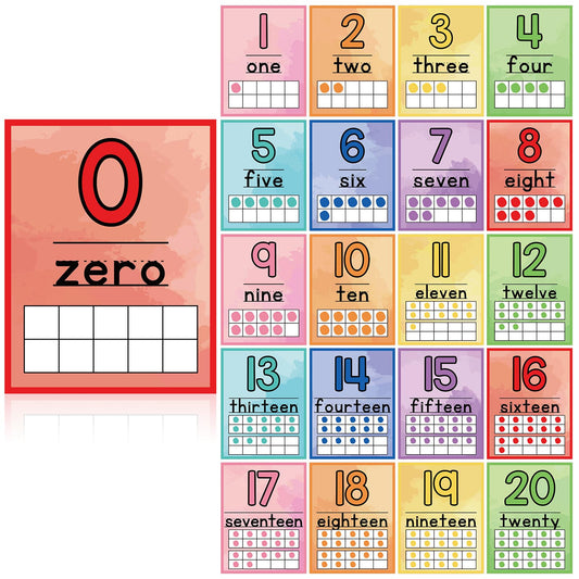 Colarr 21 Pcs Number Posters for Classroom Wall Decor 11 x 8.5 Inch Educational Number Poster Learning Chart for Kindergarten Preschool Teacher Classroom Must Have Essentials(Digital)