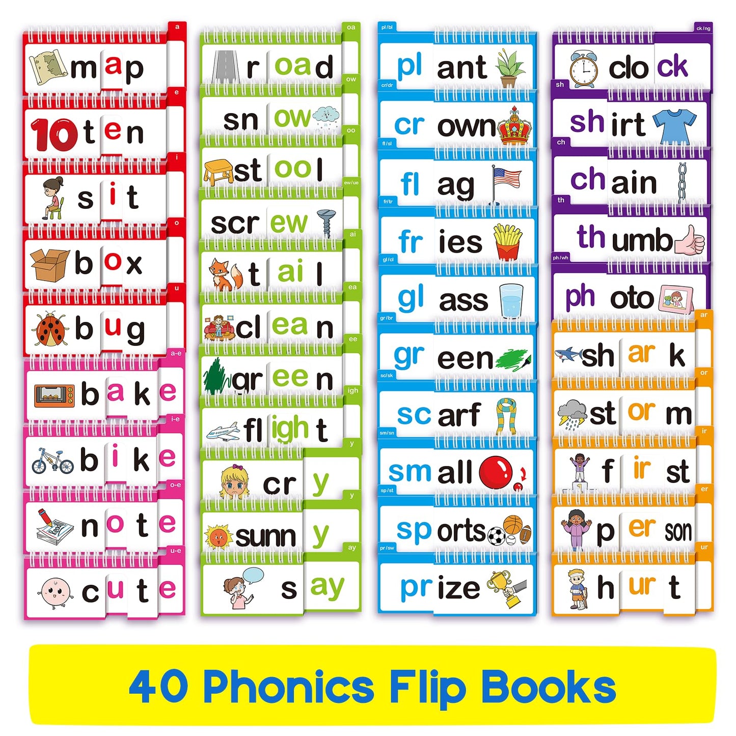 SkilLify Word Family Build Book, 40 Read and Rhyme Flip Books, Learn to Read Phonics Flash Cards, Sight Words Flash Cards Kindergarten Flip Books for Kids Homeschool Preschool Learning Activities