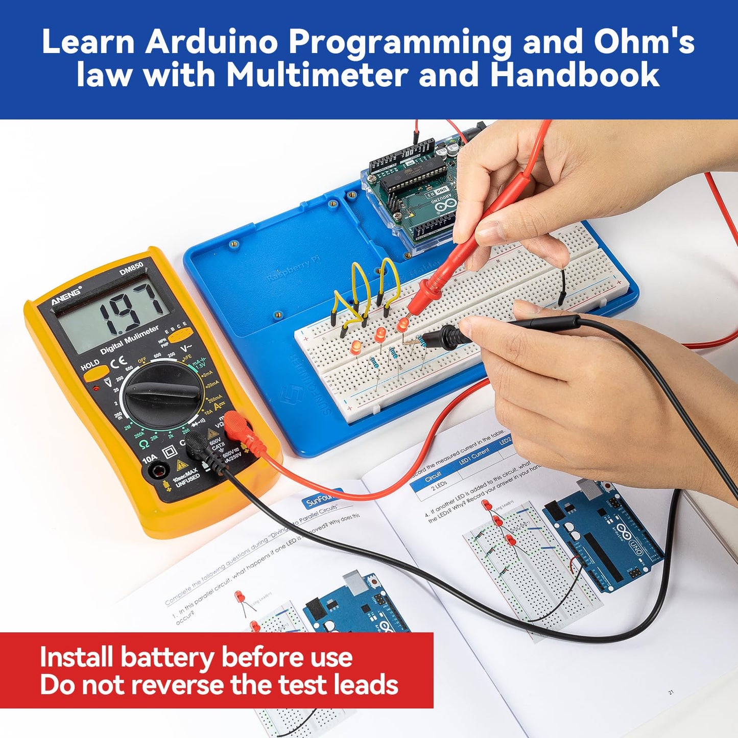 SunFounder Inventor Lab Starter Kit with Original Arduino Uno R3 REV3 Multimeter 34 Projects 40+Video Courses RAB Breadboard Holder Battery, RoHS Compliant, for Beginners & Engineers
