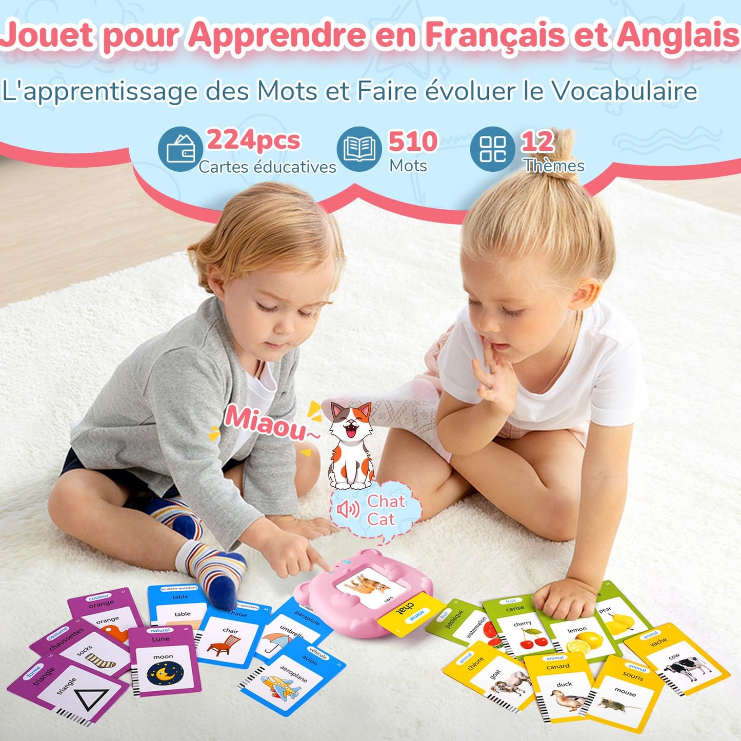 Spanish & English Talking Flash Cards for Toddlers, 510 Sight Words Bilingual Flash Cards, ABC & Number Learning Toys, Montessori Toys, Speech Therapy Toys, Children's Sensory Preschool Birthday Gifts