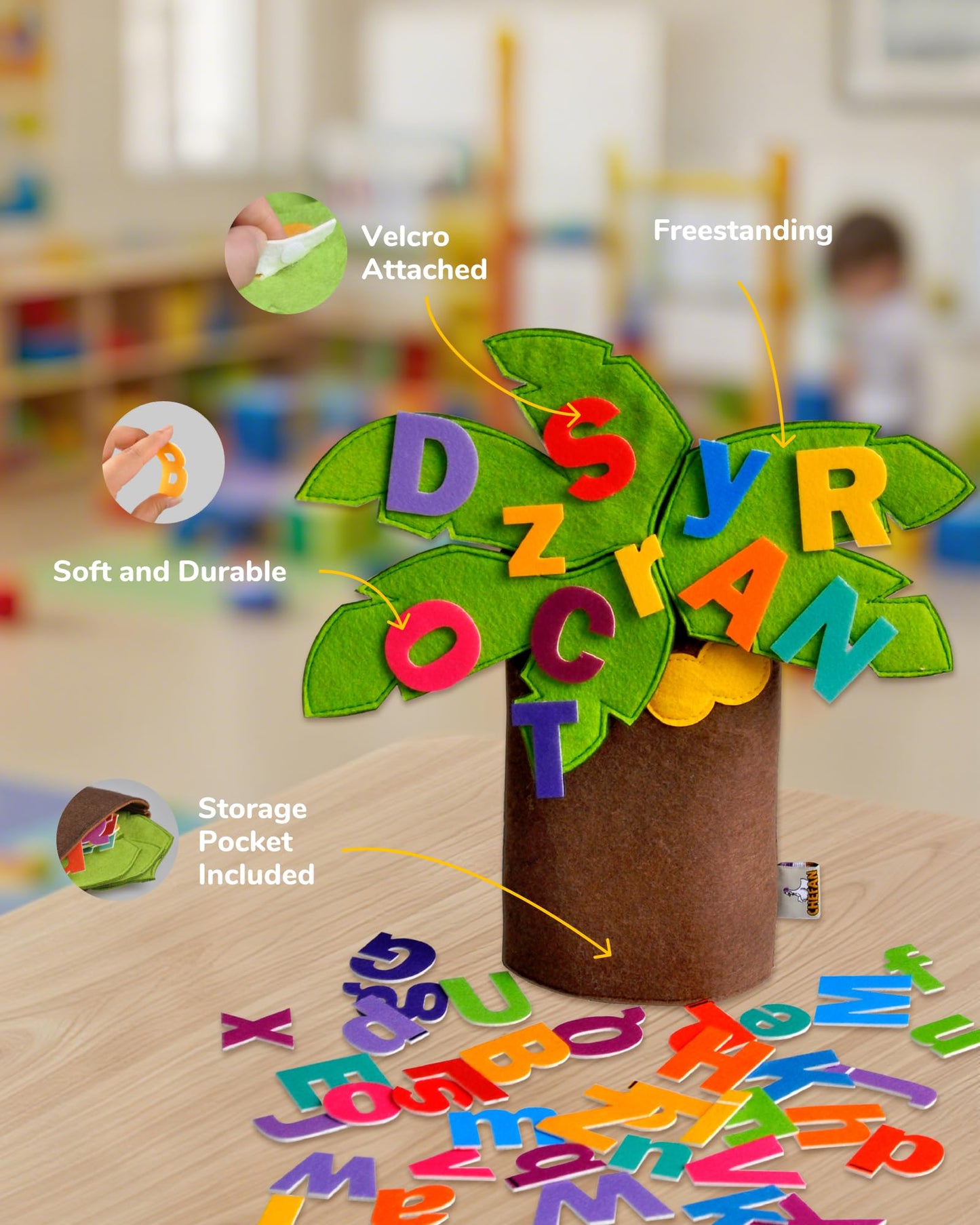 CHEFAN Felt Letter Tree Freestanding Coconut Tree Alphabet Game Set Props from The Childhood Favorite Book for Early Education