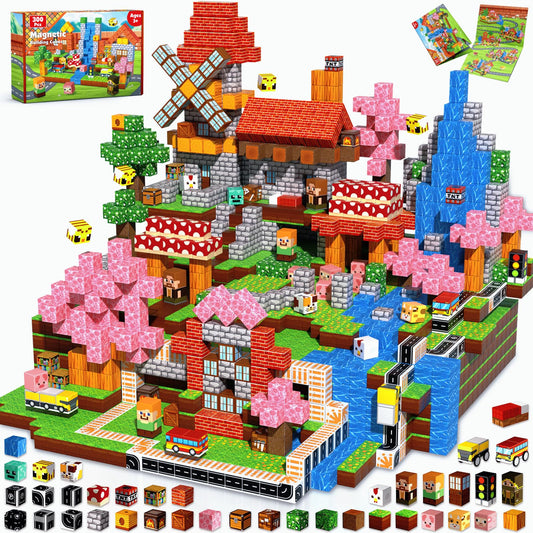 300 PCS Magnetic Blocks - Magnetic Building Block, Stacking Magnet Building Cubes for Kids, Magnetic Construction Toy for Boy Girl, STEM Montessori Sensory Toy Ages 3-12 Years Old Birthday Gift