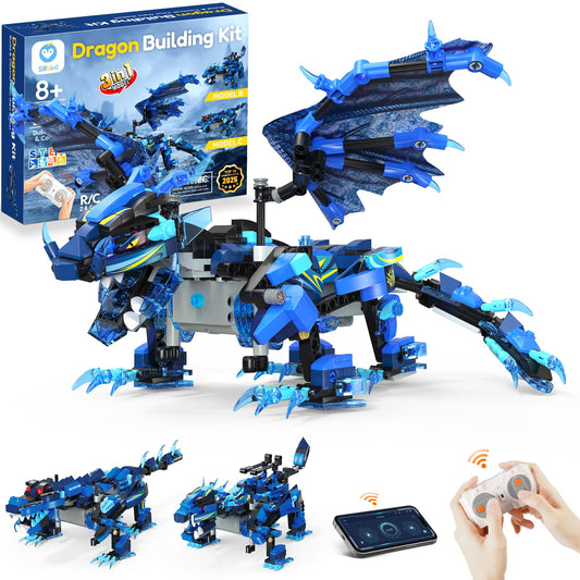 Sillbird Dragon Building Kit with Remote Control STEM Gifts for Kids Boys Ages 8-12, Technic Buildable 3in1 Models Coding Toys for Birthday with 590 Pieces
