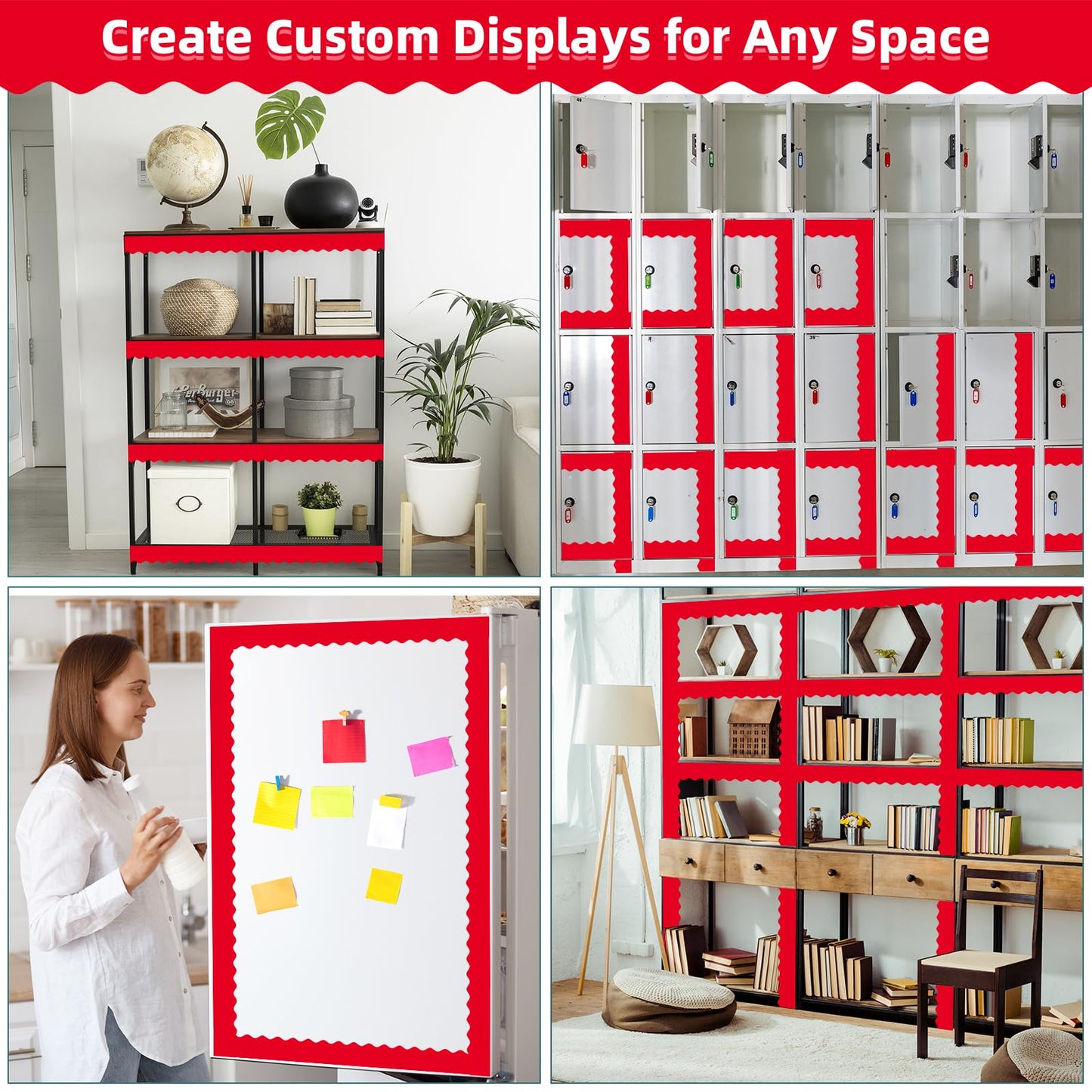 30 Pcs Magnetic Borders for Classroom Whiteboard - Red Magnetic Bulletin Board Border Set - Scalloped Chalkboard Border Strips for Teachers, Parents, DIY Home,School & Office Decoration