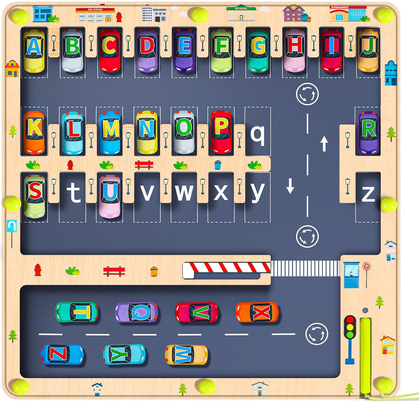 Magnetic Alphabet Maze Letter Puzzle Board, NOWRICH Montessori Toys for 2 3 4 5 Year Old Boy and Girl, Magnet Alphabet Learning Car Parking Maze Toys for Kids 3-5, Birthday Gifts for Toddler