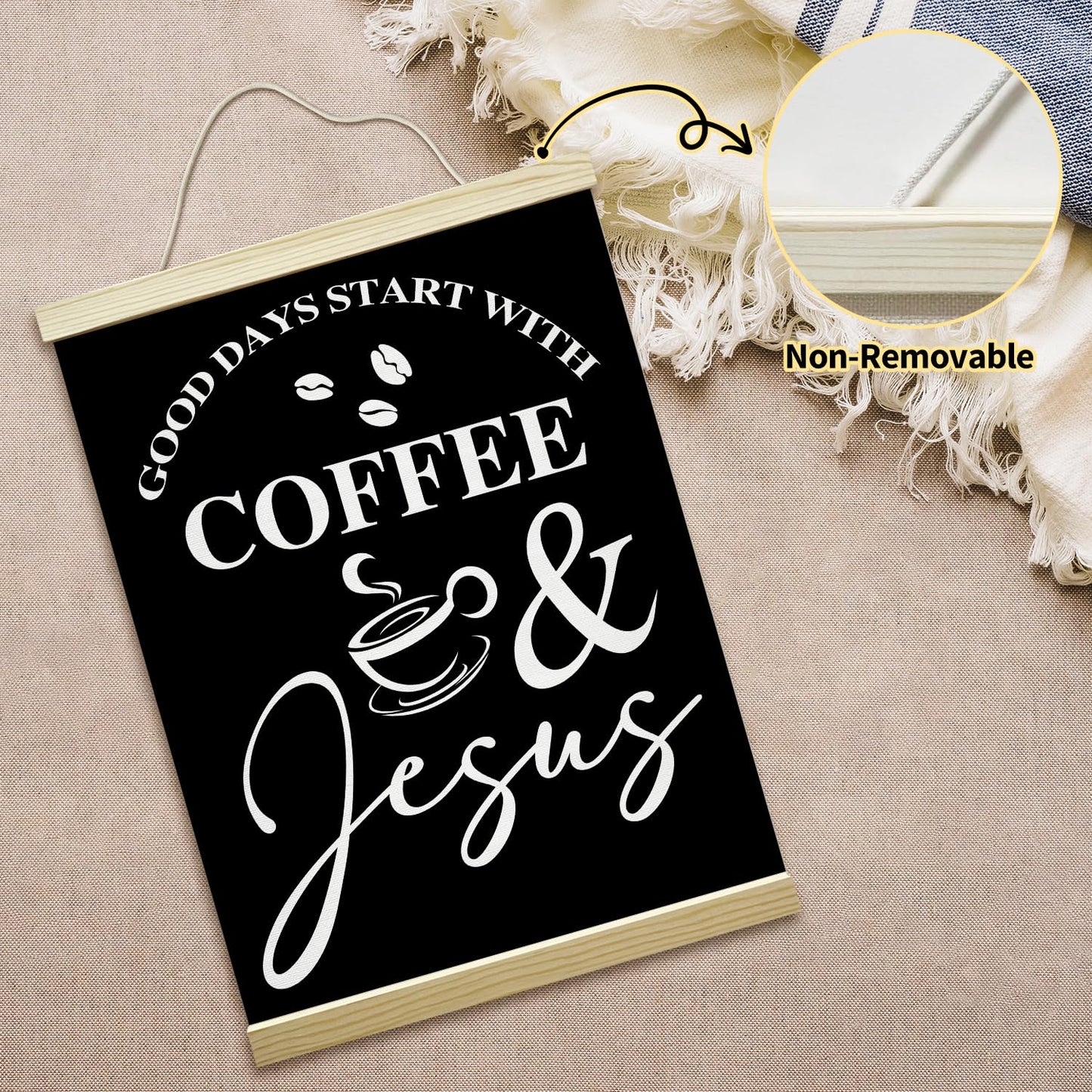 mermermu Coffee and Jesus Black Poster Hanger Frame, Christian Inspirational Posters Canvas Wall Art for Cafe Office Kitchen Living Room Decor, 12x16 Inches -041