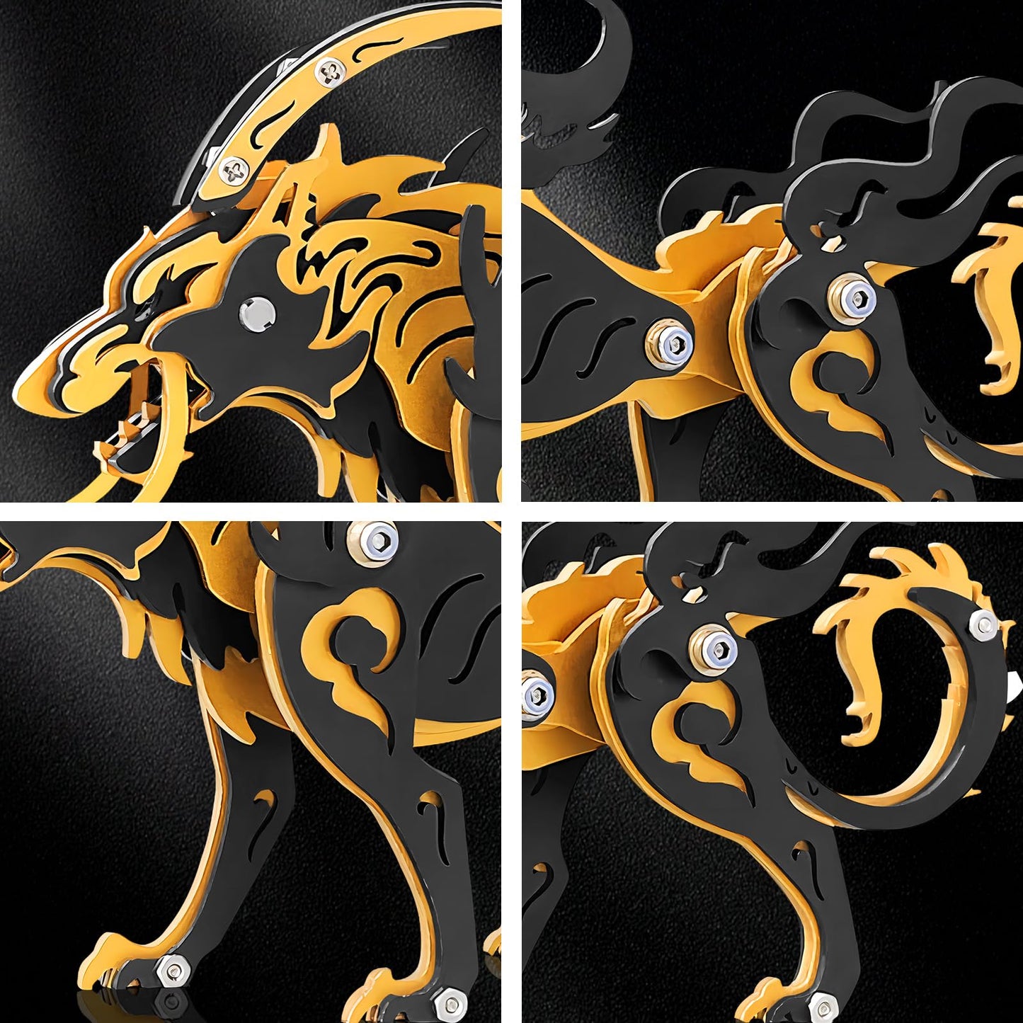 3D Metal Puzzles,3D Metal Puzzle for Adults,Mechanical Model Kit Wolf King Black Orange,Steel 3D Puzzles Stainless Steel Ornaments for Adults Home Decor Art Craft Gifts Toys.