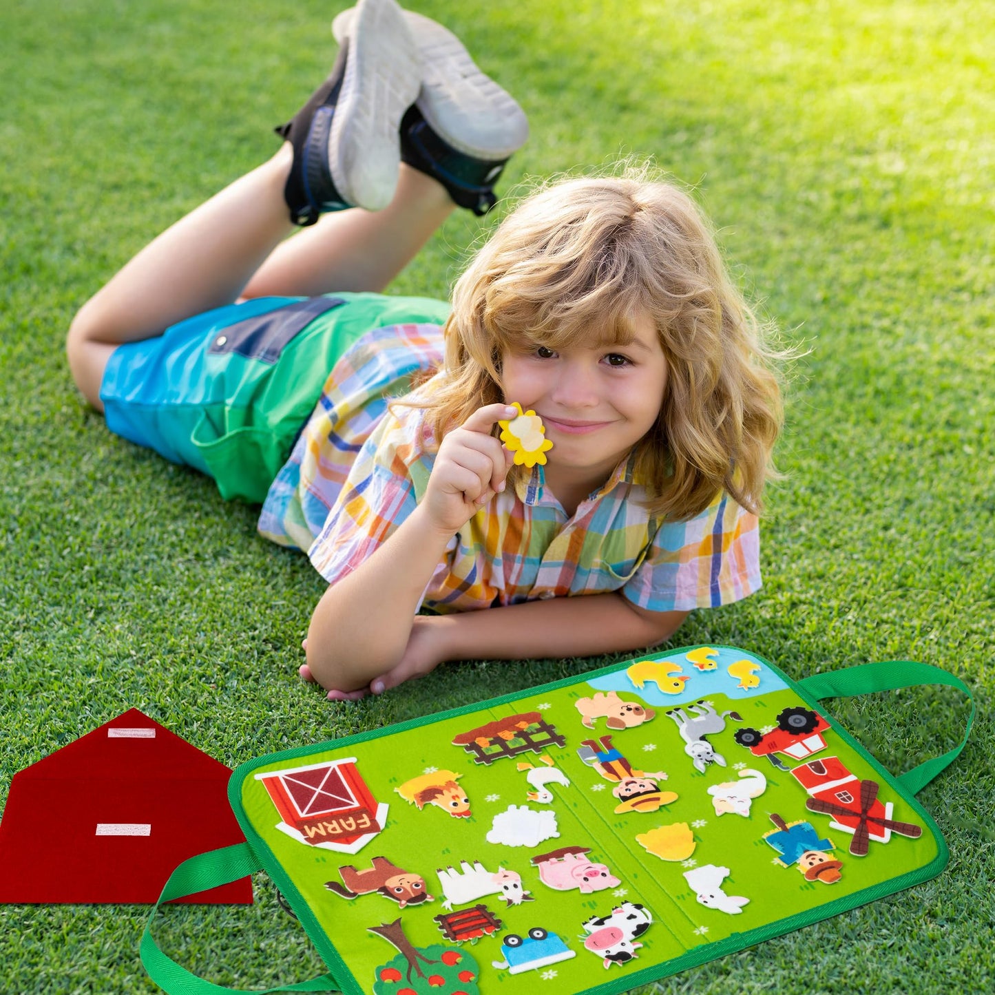 WATINC Travel Felt Board Story Set - 25PCS Portable Felt Board Educational Birthday Gift for Boys & Girls, Themed Storytelling Preschool Early Learning Interactive Play Kit for Toddlers (Farm Animals)